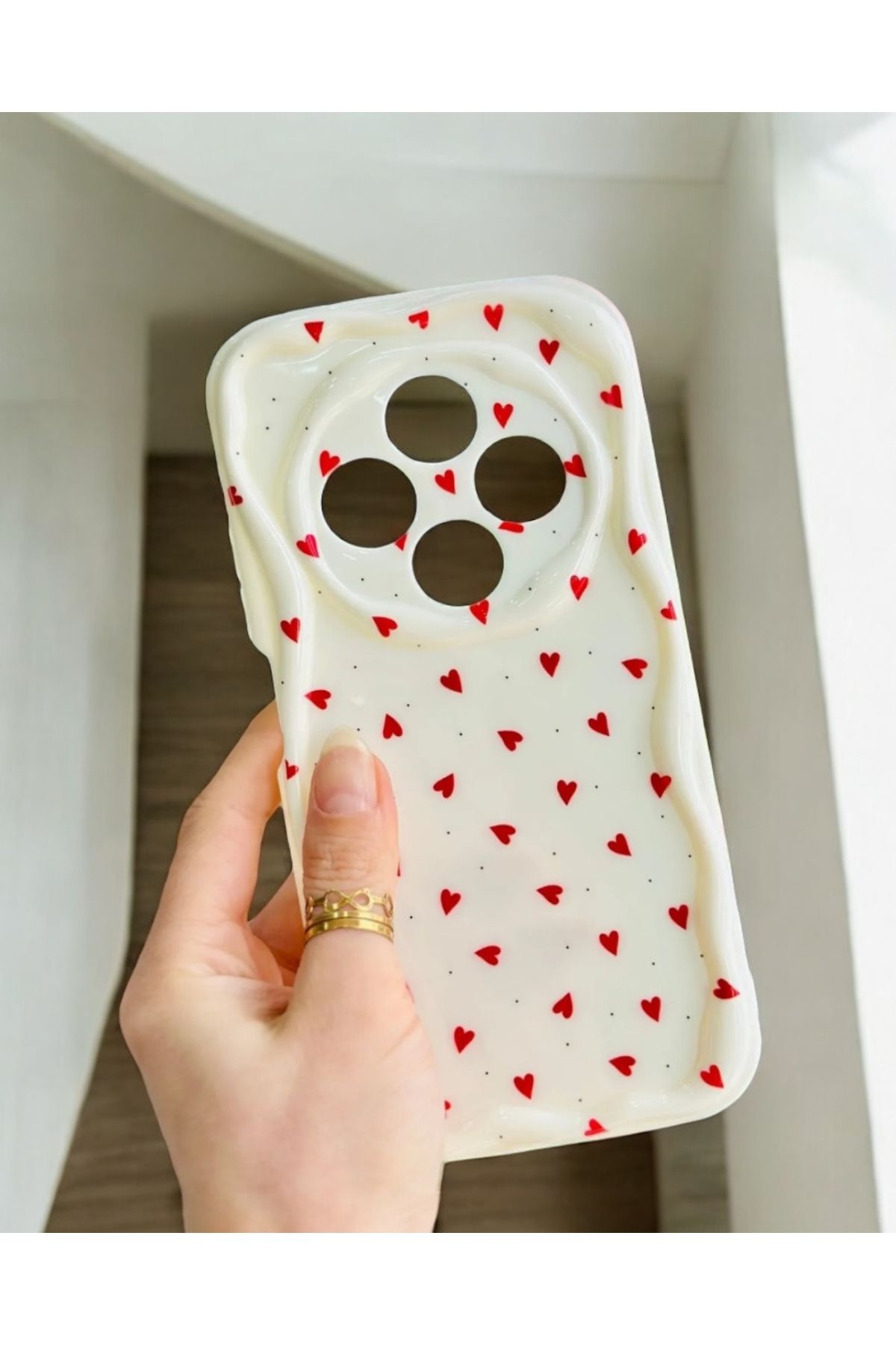 KILIF HOUSE Xiaomi Redmi 14C Uyumlu Dalgalı Kırmızı Kalpler Desenli Kılıf