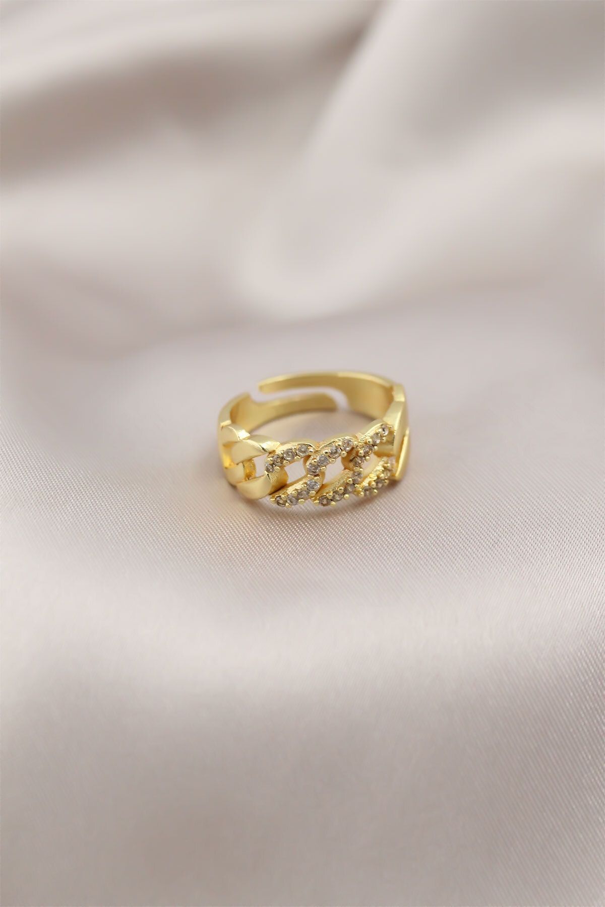 Angel Of Life Gold Renk Metal Zincir Model Taşlı Kadın Yüzük - TJ-BYK2201