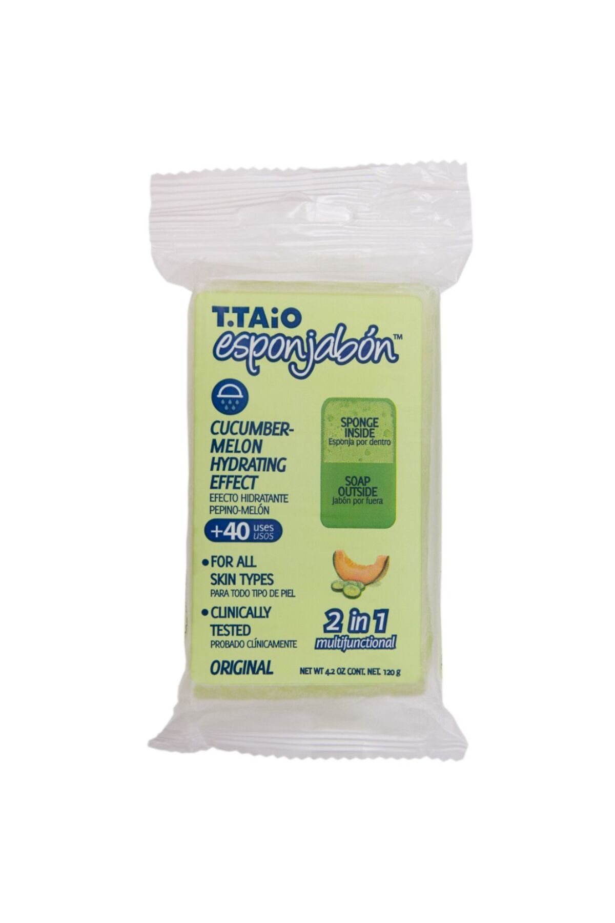 Esponjabon-2 in 1 Bath sponge and built-in soap, with cucumber and melon, moisturizing, Esponjabon, 120 gr. 1