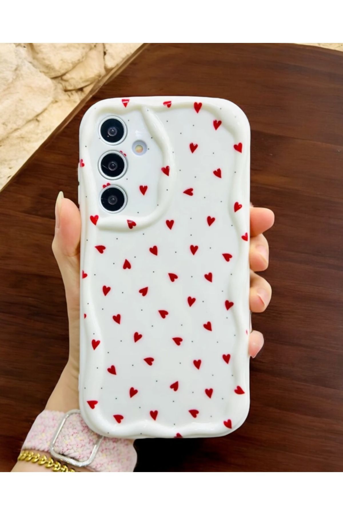 KILIF HOUSE Samsung Galaxy A15 Uyumlu Dalgalı Kırmızı Kalpler Uyumlu Kılıf
