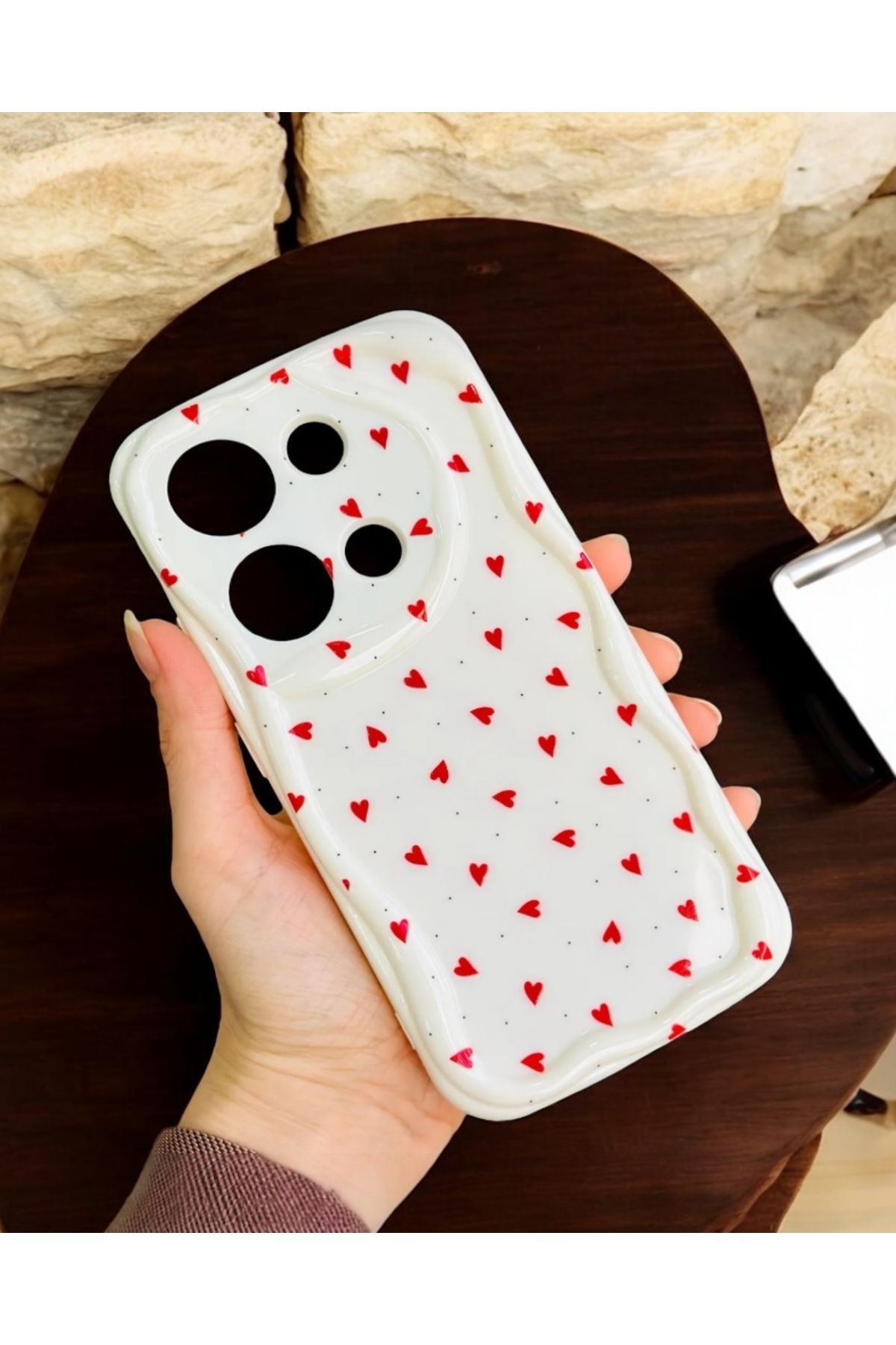 KILIF HOUSE Xiaomi Redmi Note 13 Pro 4G Uyumlu Dalgalı Kırmızı Kalpler Desenli Kılıf