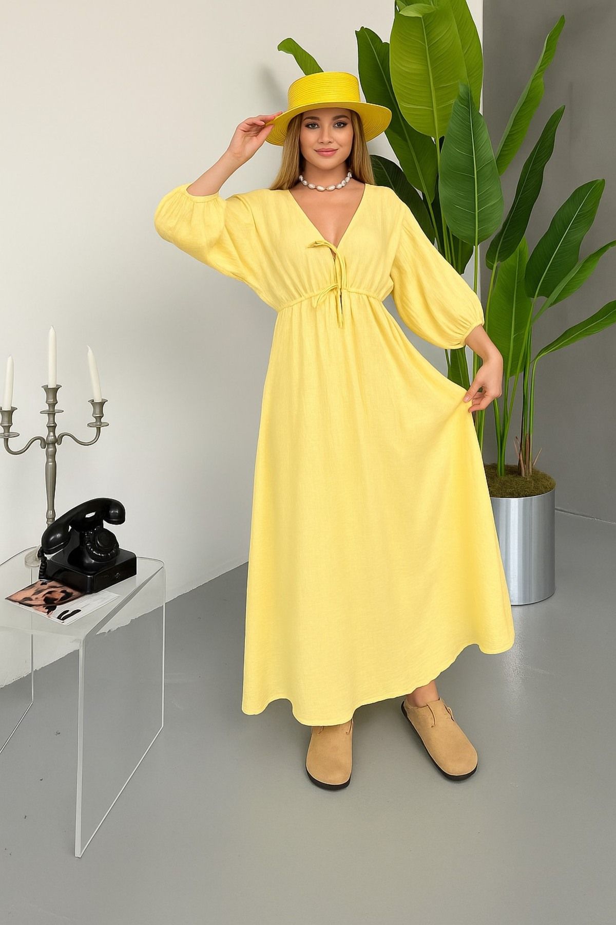 nays butik Müslin Beli Lastikli Elbise