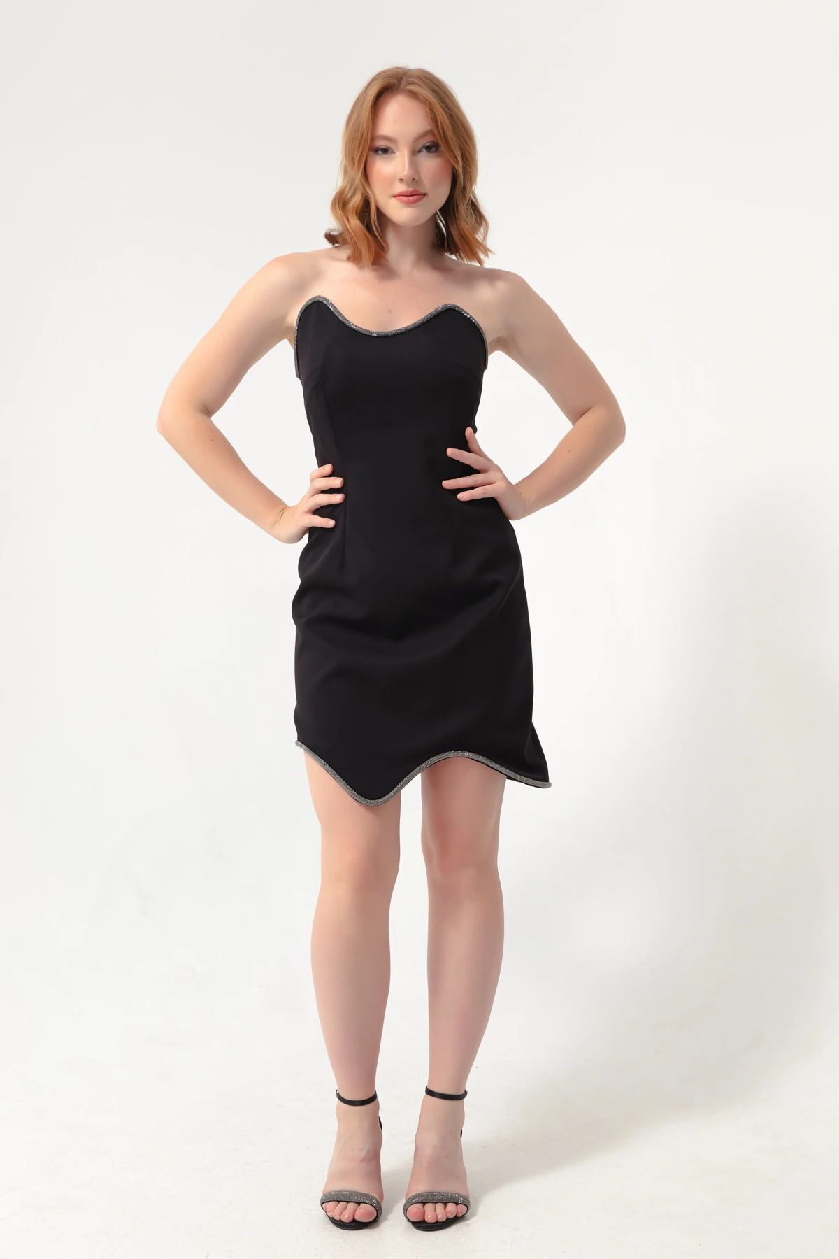 MODA Kadın Taş Baskılı Mini Abiye Elbise