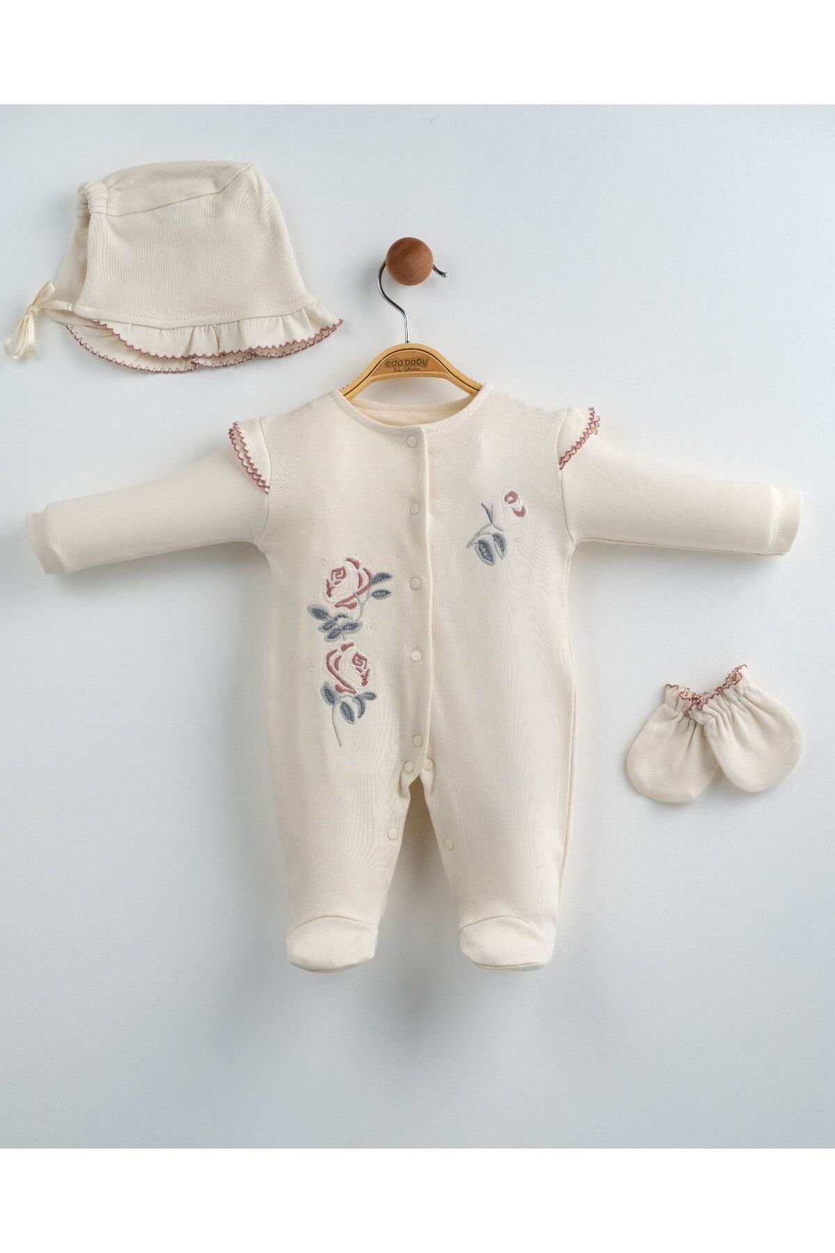 yuga kids Gül Nakış İşlemeli 3'lü Hastane Çıkışı Yenidıpan Set