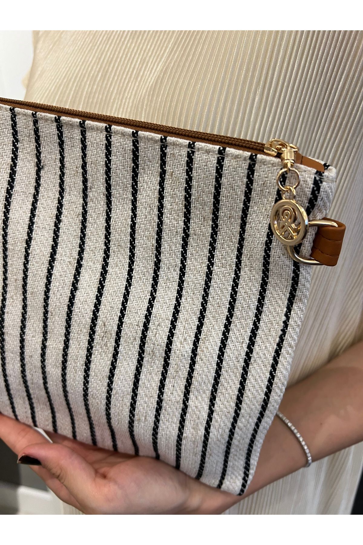 Ayse Jewels Çizgili Hasır Kadın Çanta