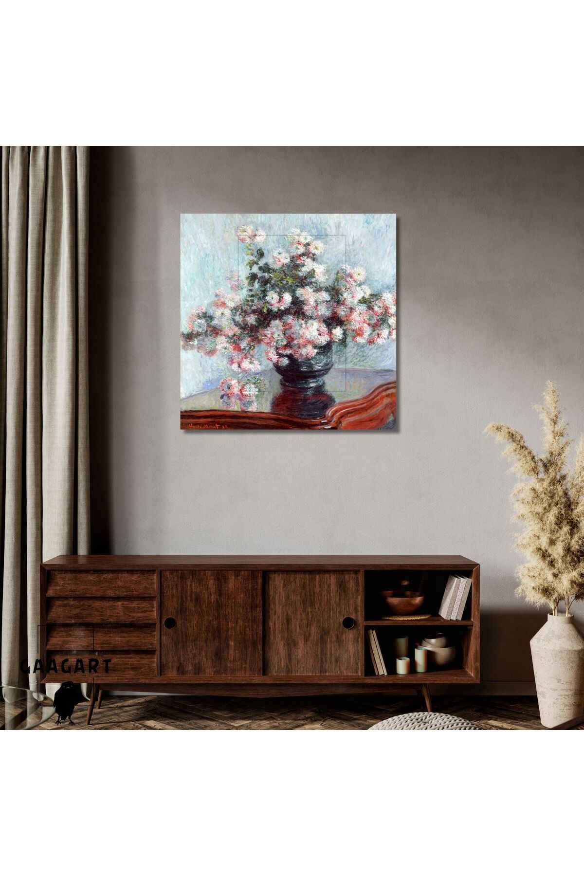 GAAGART Kare Kanvas Ünlü Eserler Cloude Monet Chrysanthemums Vazoda Çiçekler