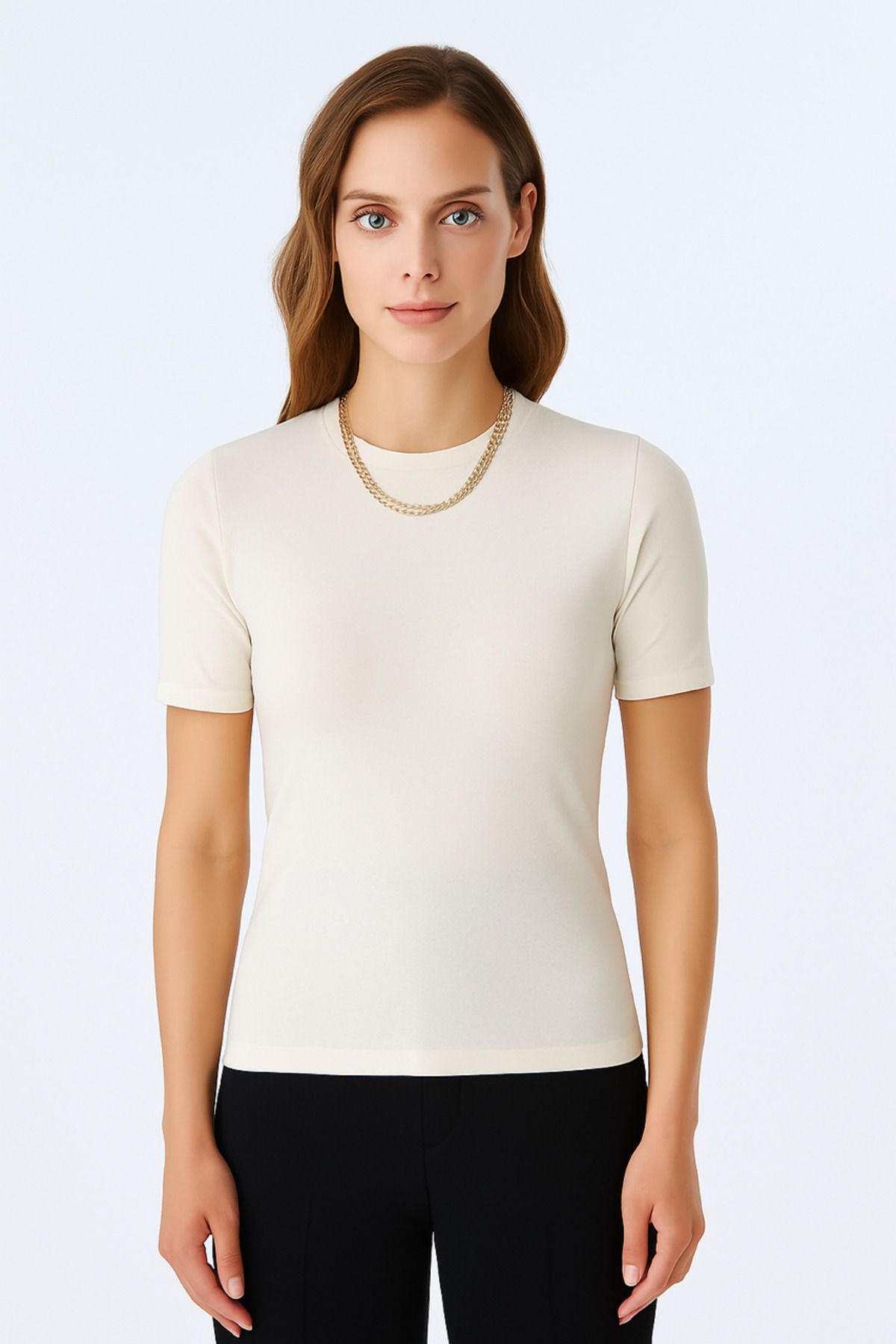 GİZAL Basic Tshirt Ekru
