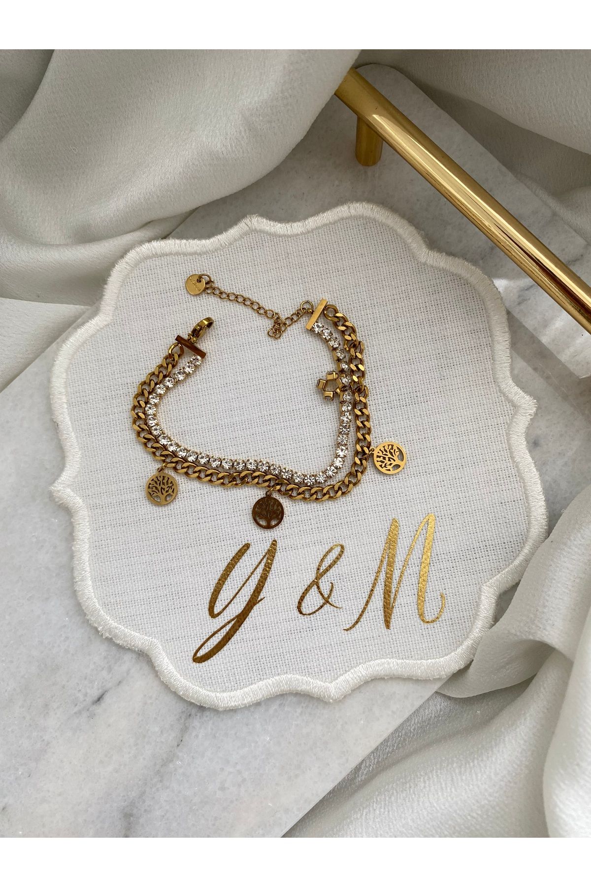 YM ÇELİK 2'Lİ GOLD SUYOLU VE YAŞAM AĞACI BİLEKLİK