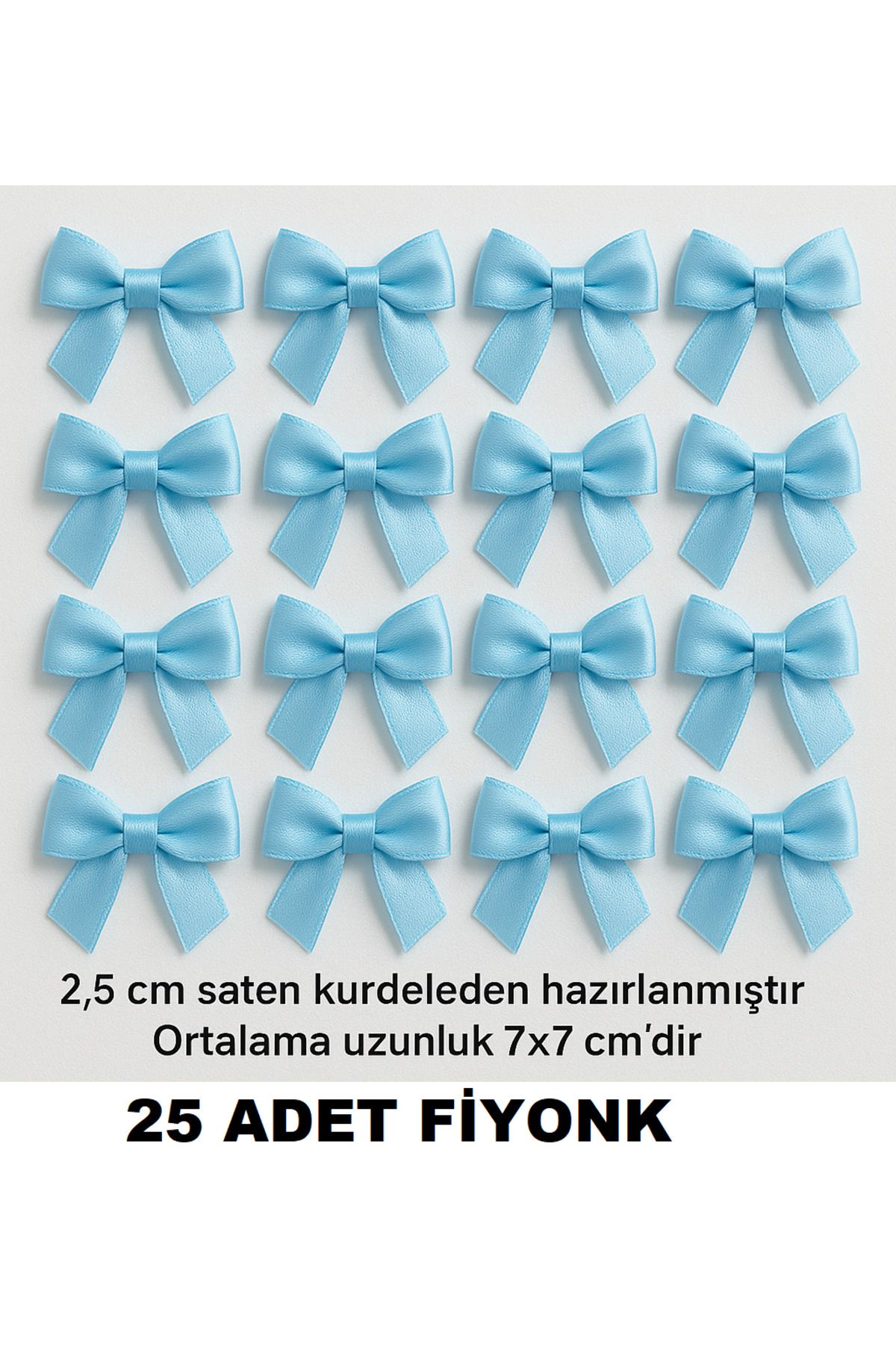 serap çiçekçilik 25 Adet Bebe Mavisi Saten Fiyonk Kurdele Saten Kurdele Fiyonk.