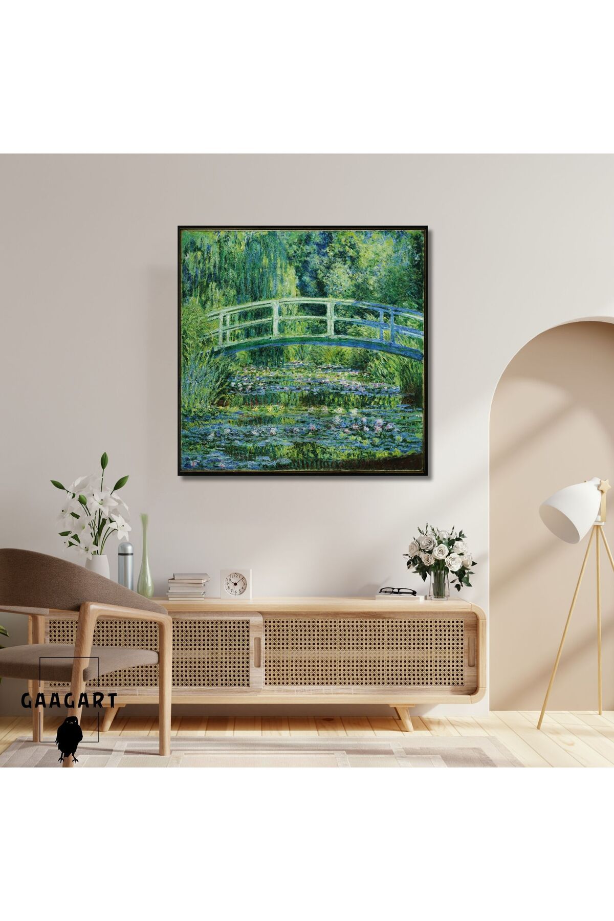 GAAGART Kare Kanvas Tablo Ünlü Eserler Monet Water Lilies and Japanese Bridge