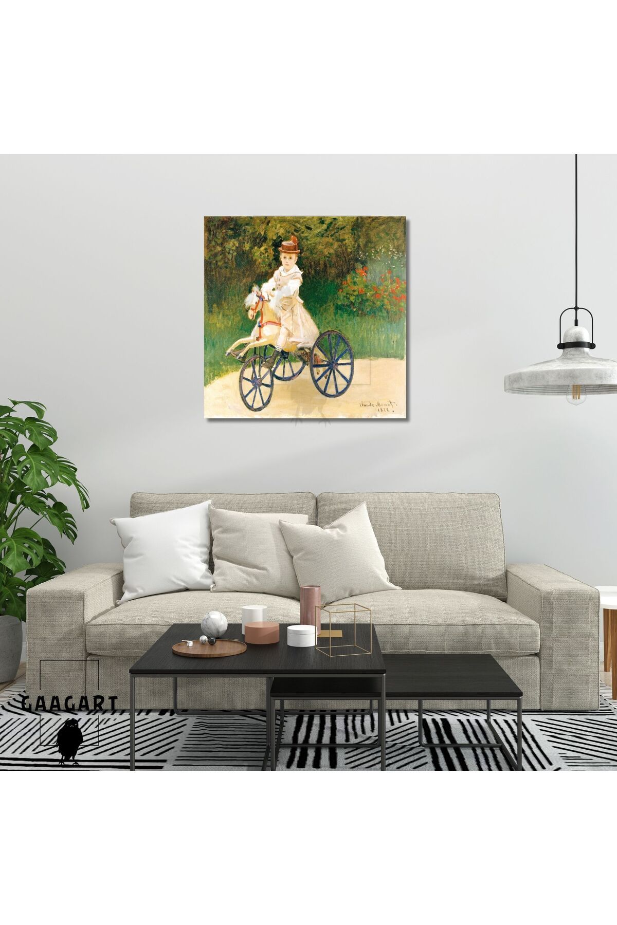 GAAGART Kare Kanvas Ünlü Eserler Cloude Monet Horse Tricycle in a Garden
