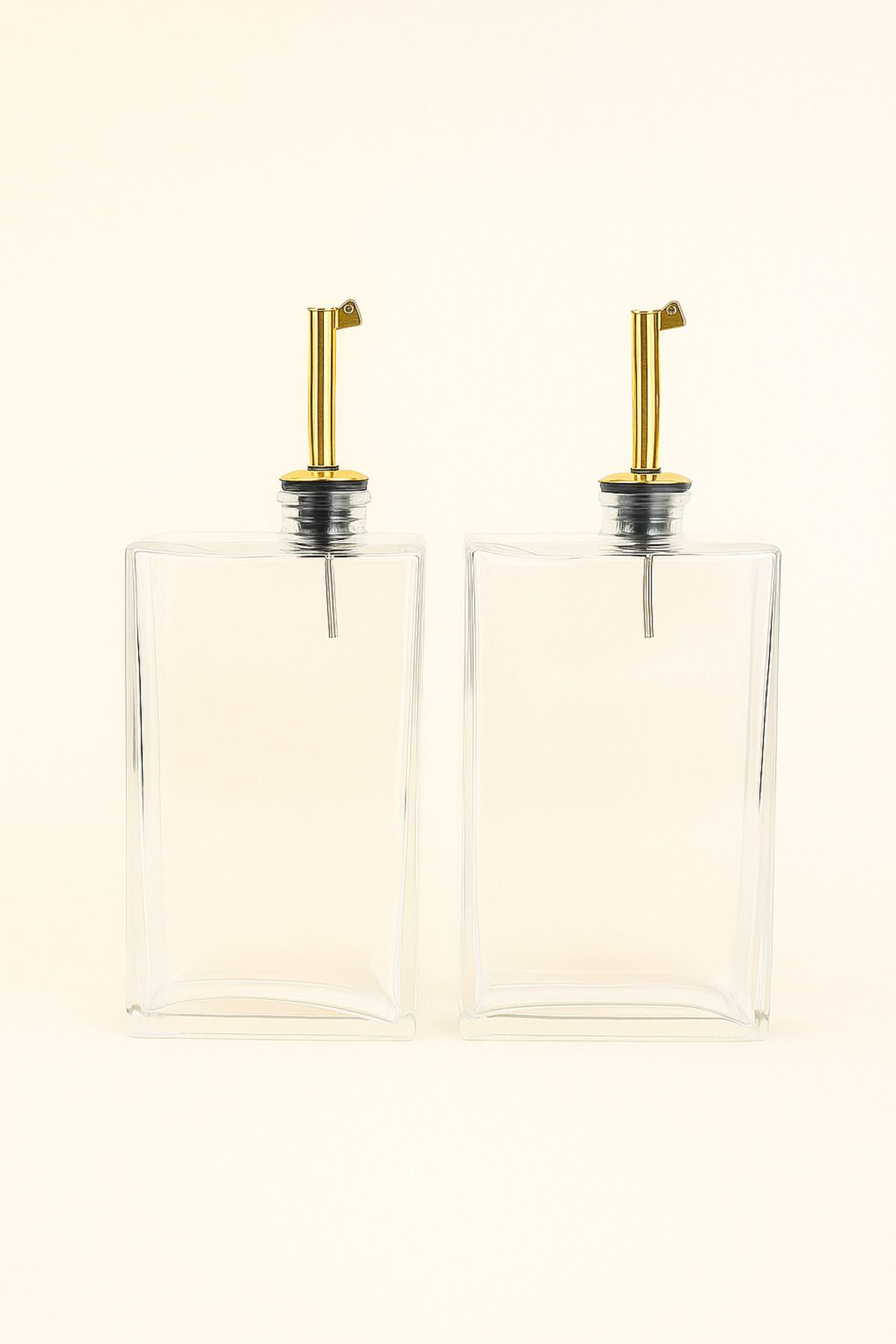 Mirilliahome 2’li 500 ml Gold Başlıklı Cam Yağdanlık Seti – Dikdörtgen Şeffaf Şişe