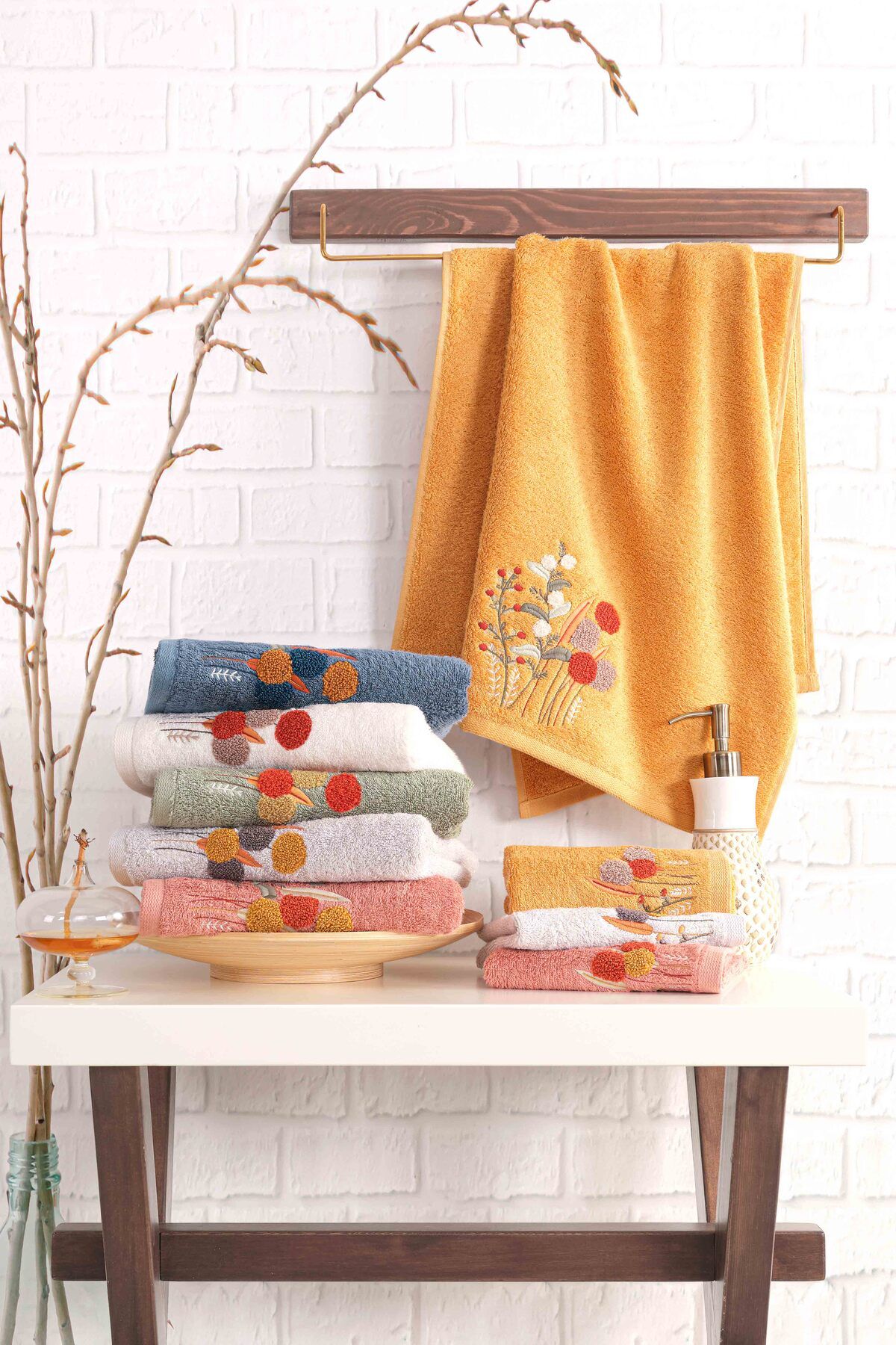MARİBOR SIMA - %70 Bambu / %30 Pamuk Suzeni Nakışlı El Havlusu - 6'lı Set 50x90