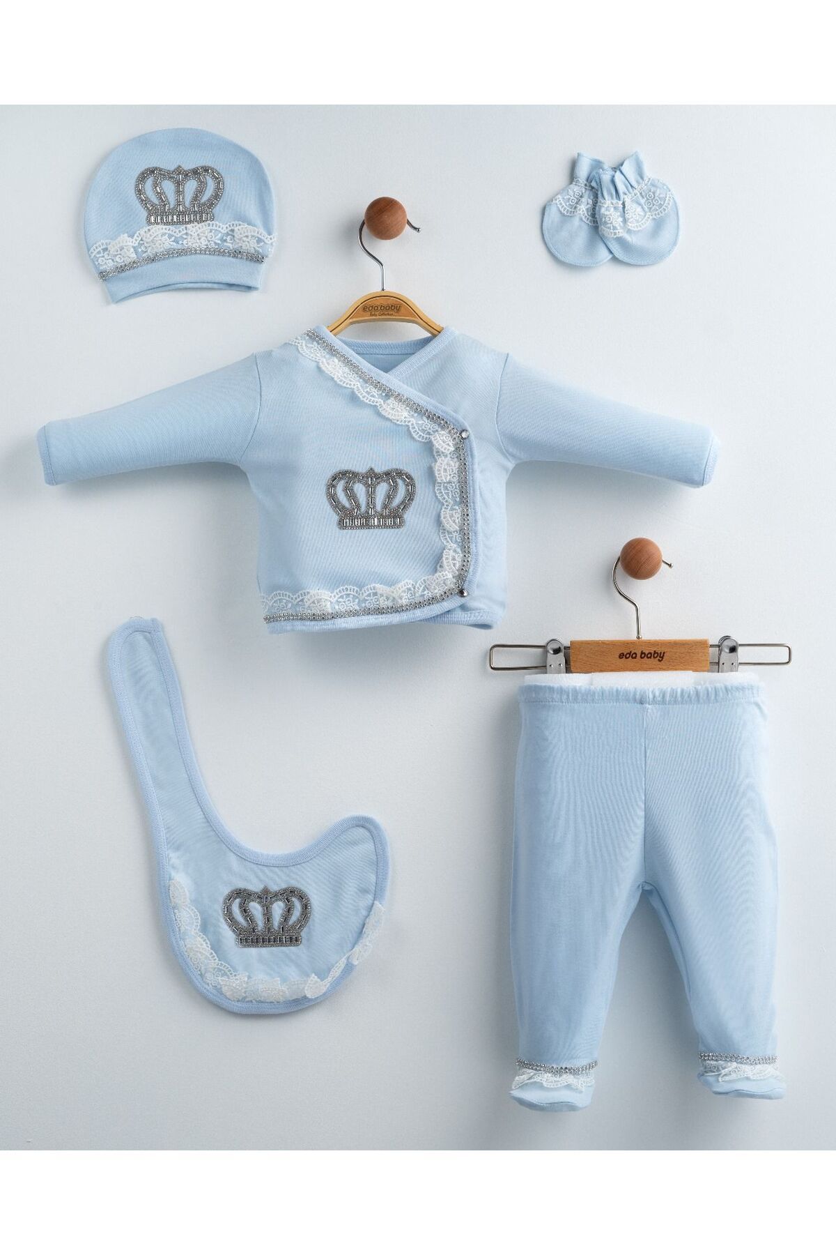 yuga kids Taç İşlemeli 5 Parça Hastane Çıkışı Yenidoğan Set
