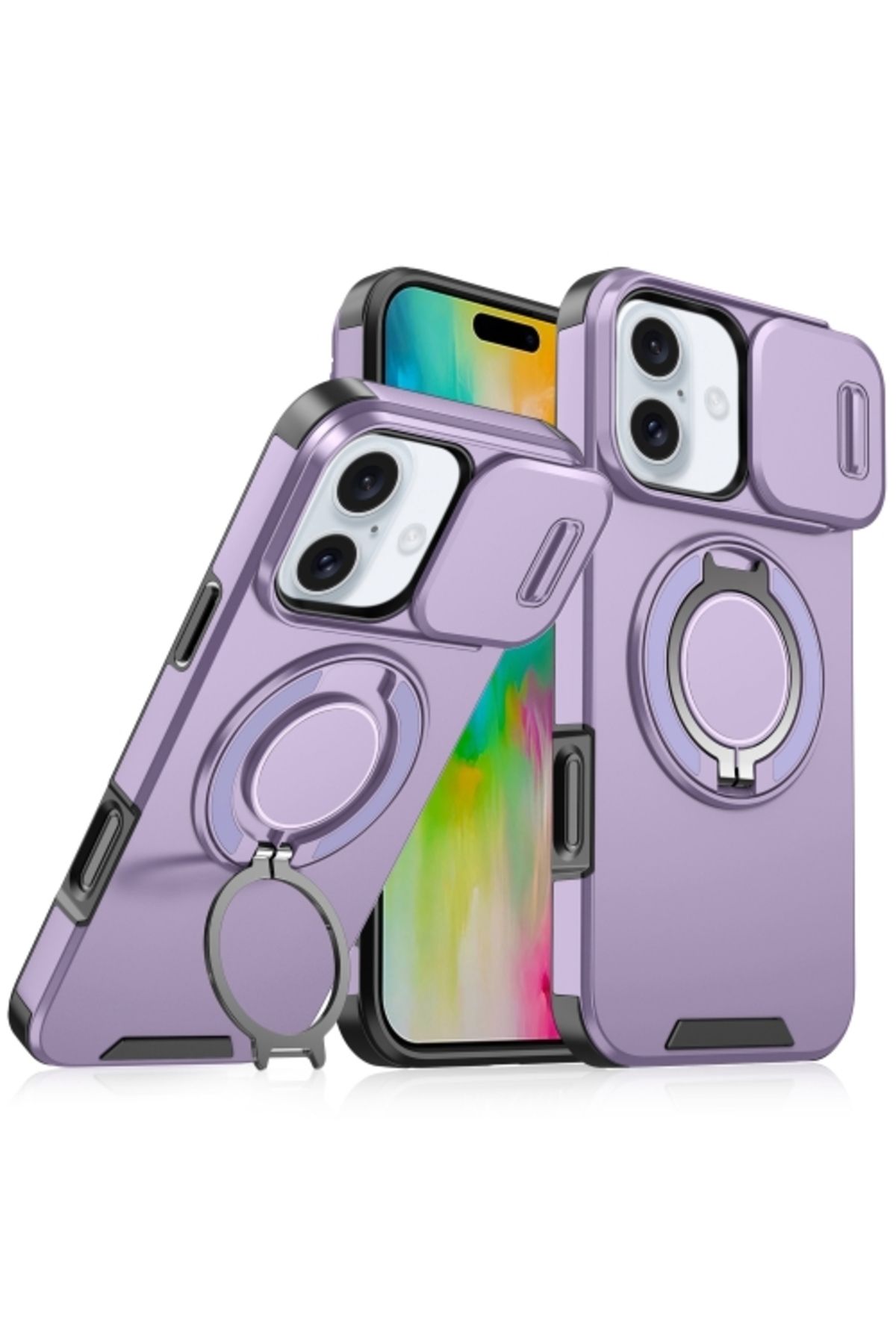 Wevox iPhone 16 Uyumlu Kılıf Kamera Korumalı Kızaklı Sürgülü Dönebilen MagsafeStand Renkli Tank