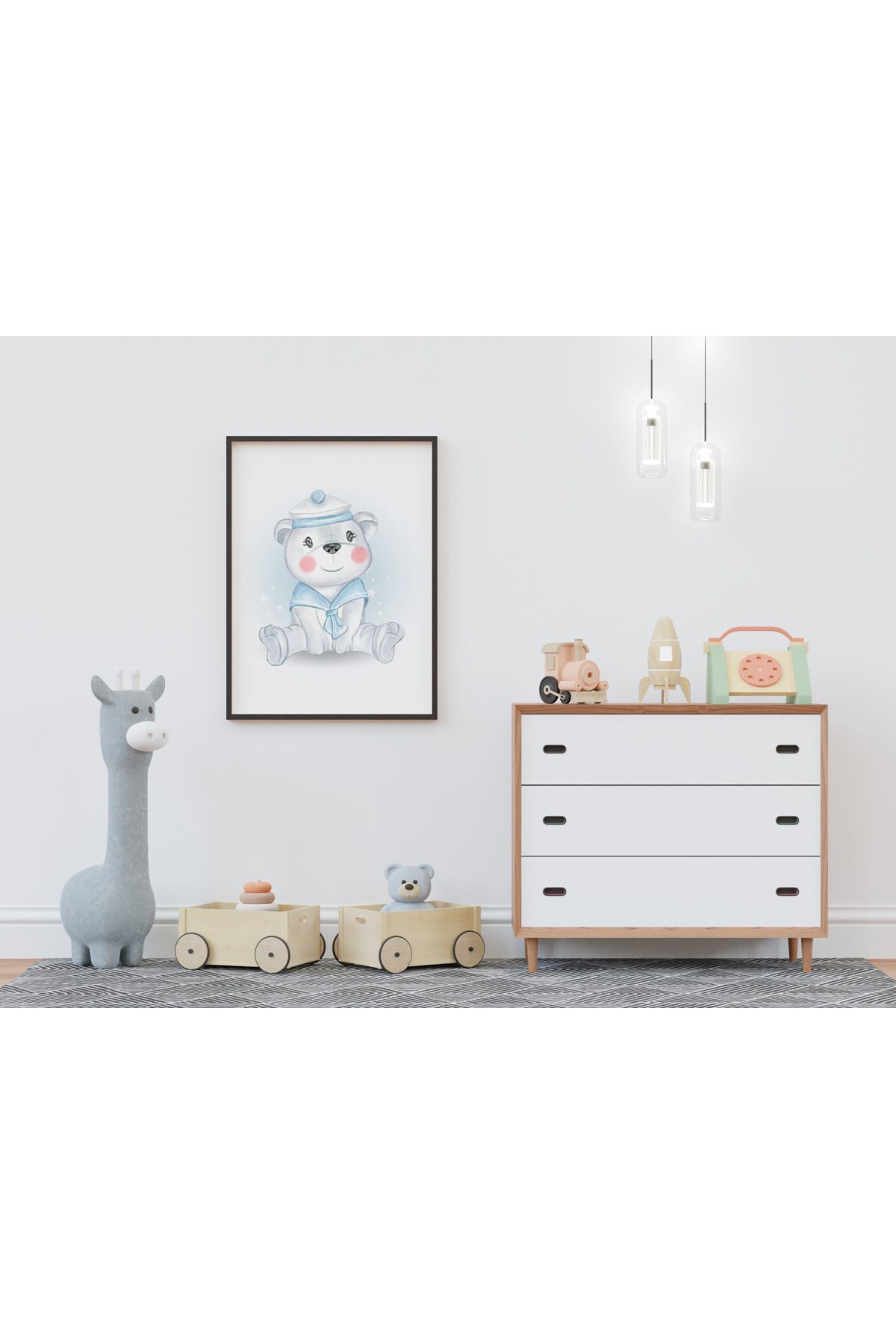 Home Denizci Ayıcık Çerçeveli Çocuk ve Bebek Odası Tablosu