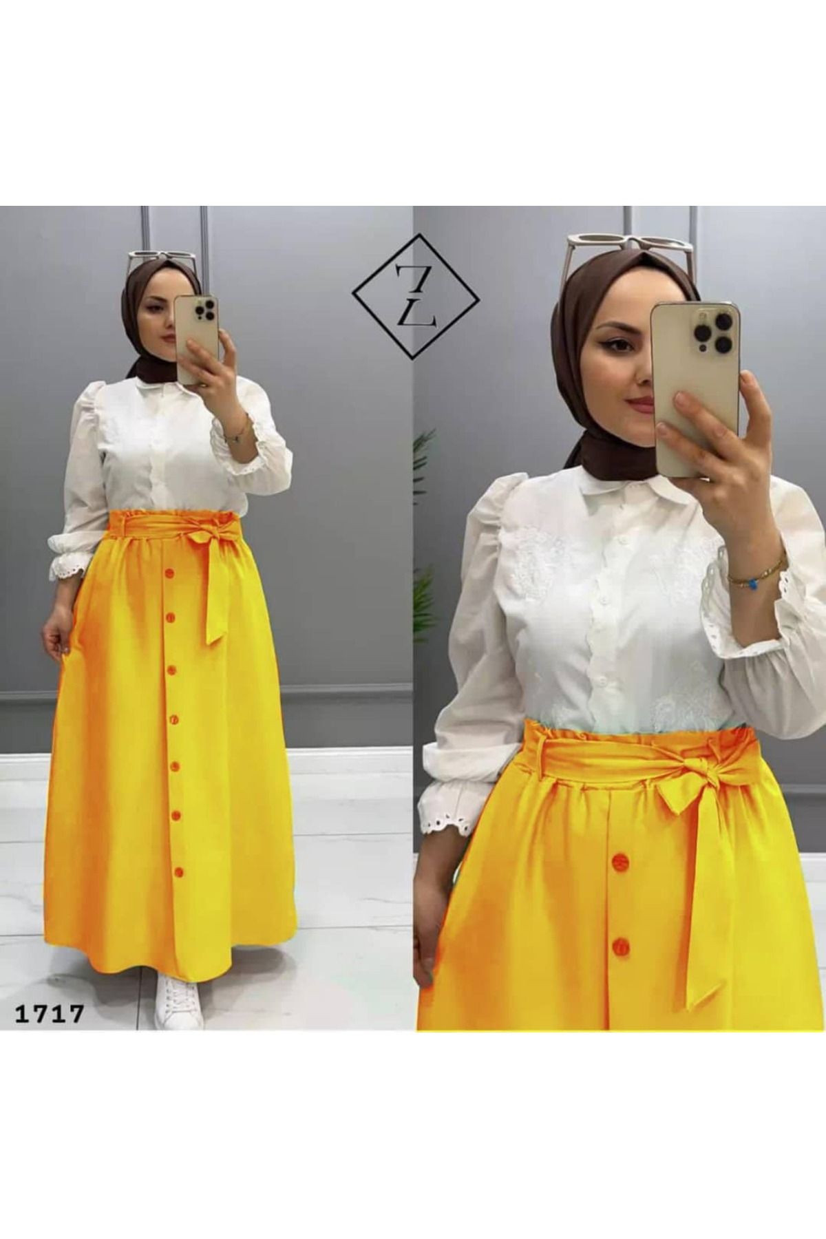zümrüt moda düğme detaylı kemerli uzun etek 1717