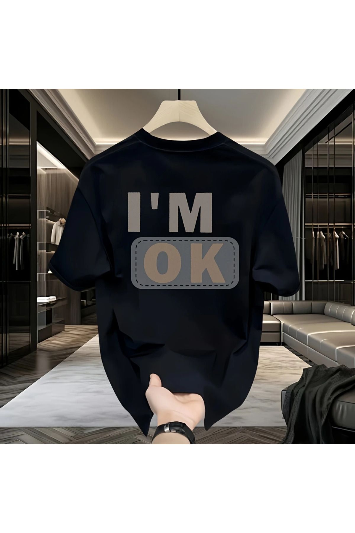 LAND MODA Erkekler için yazlık, rahat ve çok yönlü ağır pamuklu harf baskılı kısa kollu tişört