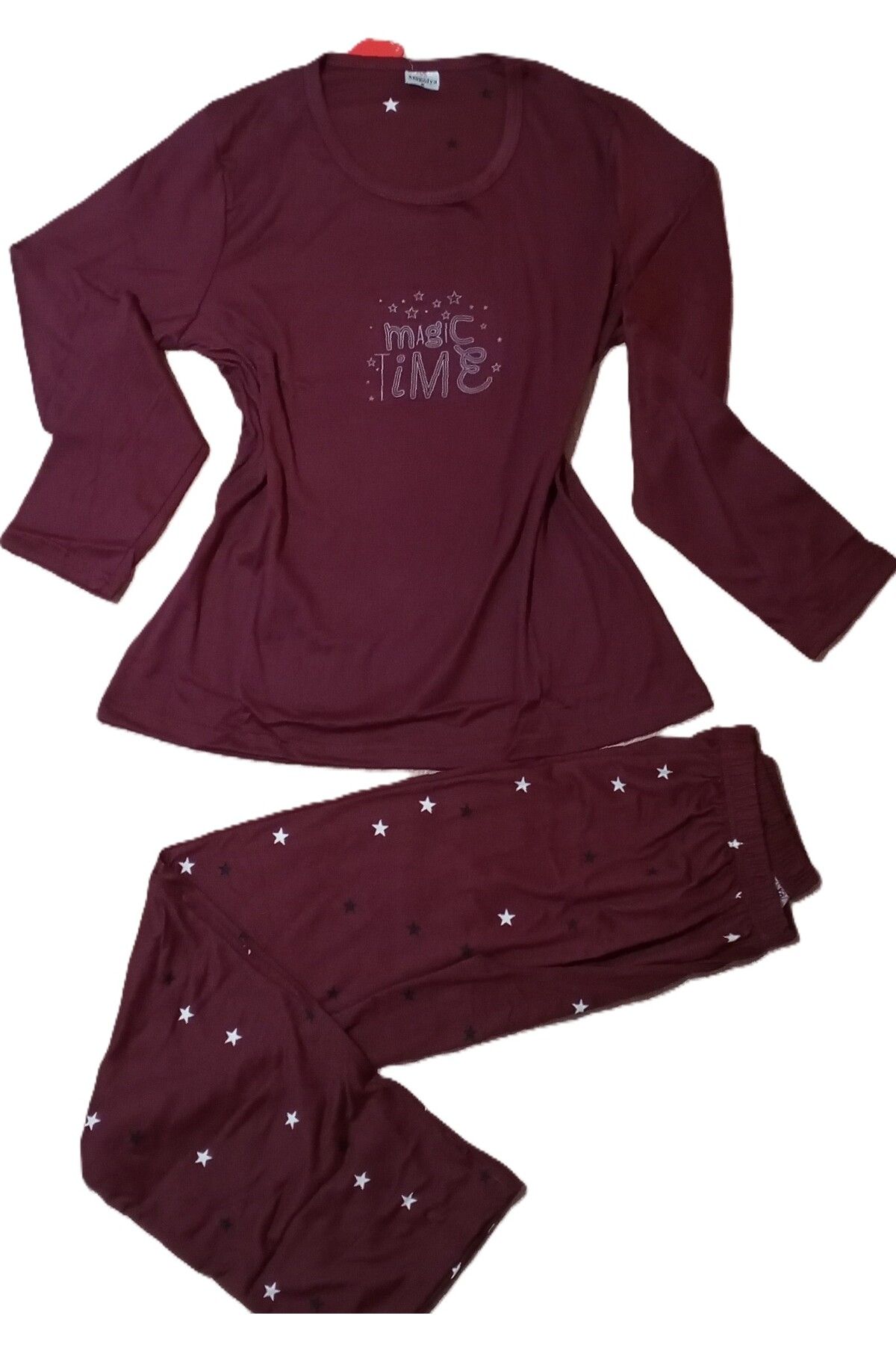 Manolya Kadın Uzun Kollu Yumuşak Kabartma Baskılı Pijama Takımı