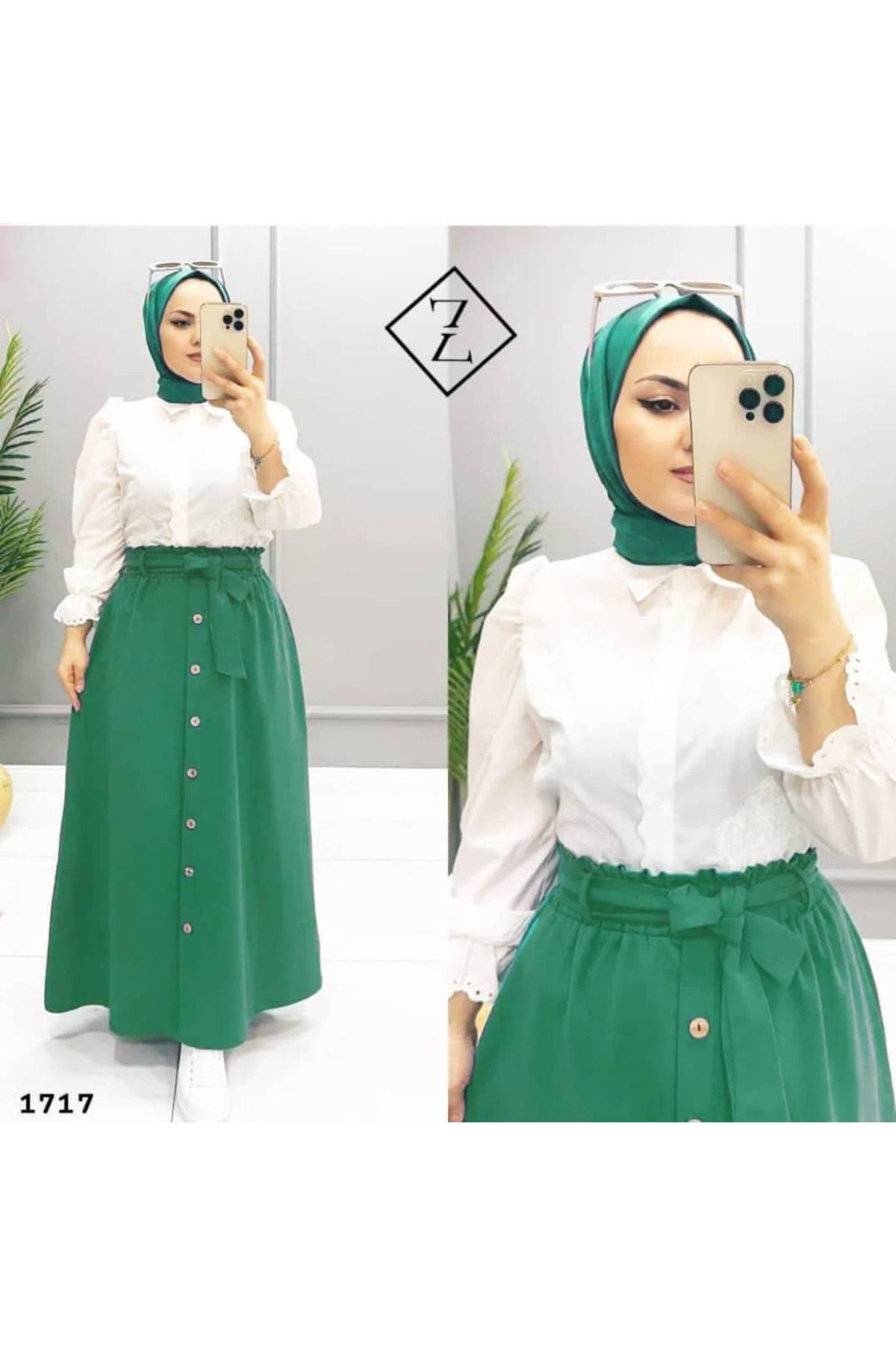 zümrüt moda düğme detaylı kemerli uzun etek 1717