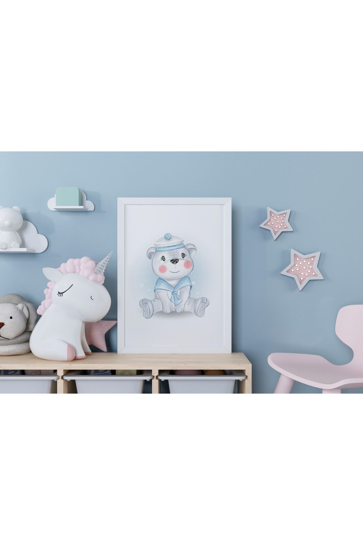 Home Denizci Ayıcık Çerçeveli Çocuk ve Bebek Odası Tablosu