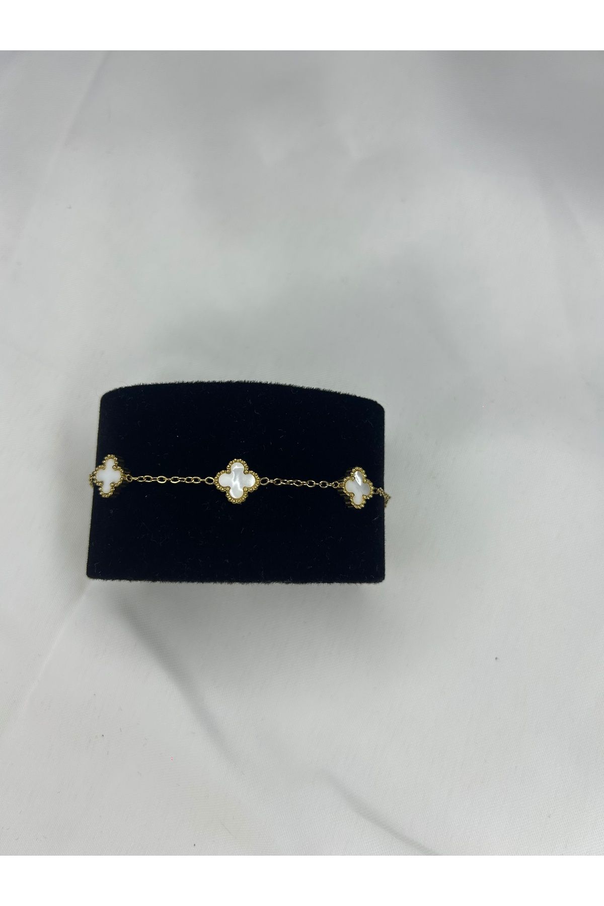 stainles steel ÇELİK GOLD KÜÇÜK BOY BEYAZ YONCA BİLEKLİK