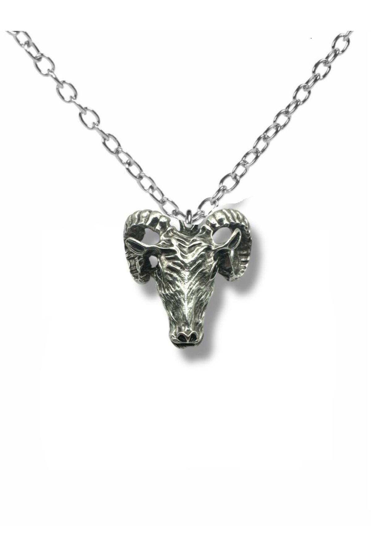 Herşey Nota Horned Goat Figürlü Gümüş Renk Unisex Kolye – 60 cm Zincirli Gotik Takı