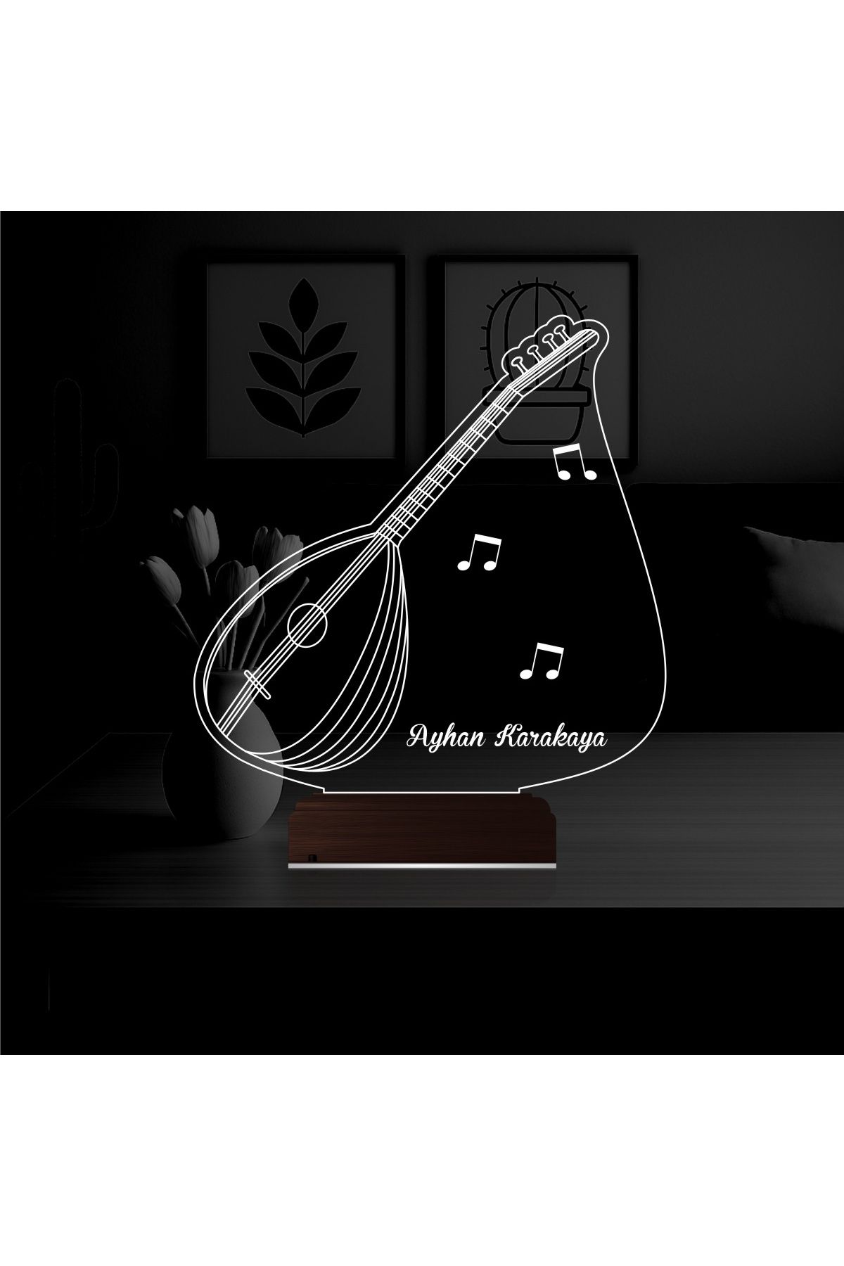 Kirppi 3d Lamba Saz Bağlama Müzisyen Hediye Nota Kişiye Özel Masa Gece Lambası KRPP3DK365