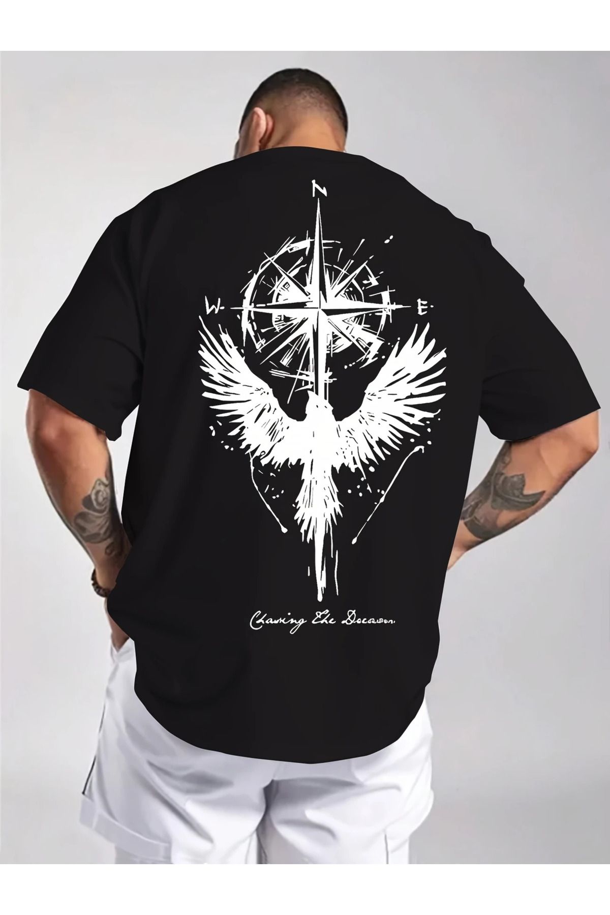 LAND MODA Erkek Casual Crew Neck T-Shirt, Yaz Kısa Kollu Baskı Polyester Örgü Kumaş, Hafif Esnek,