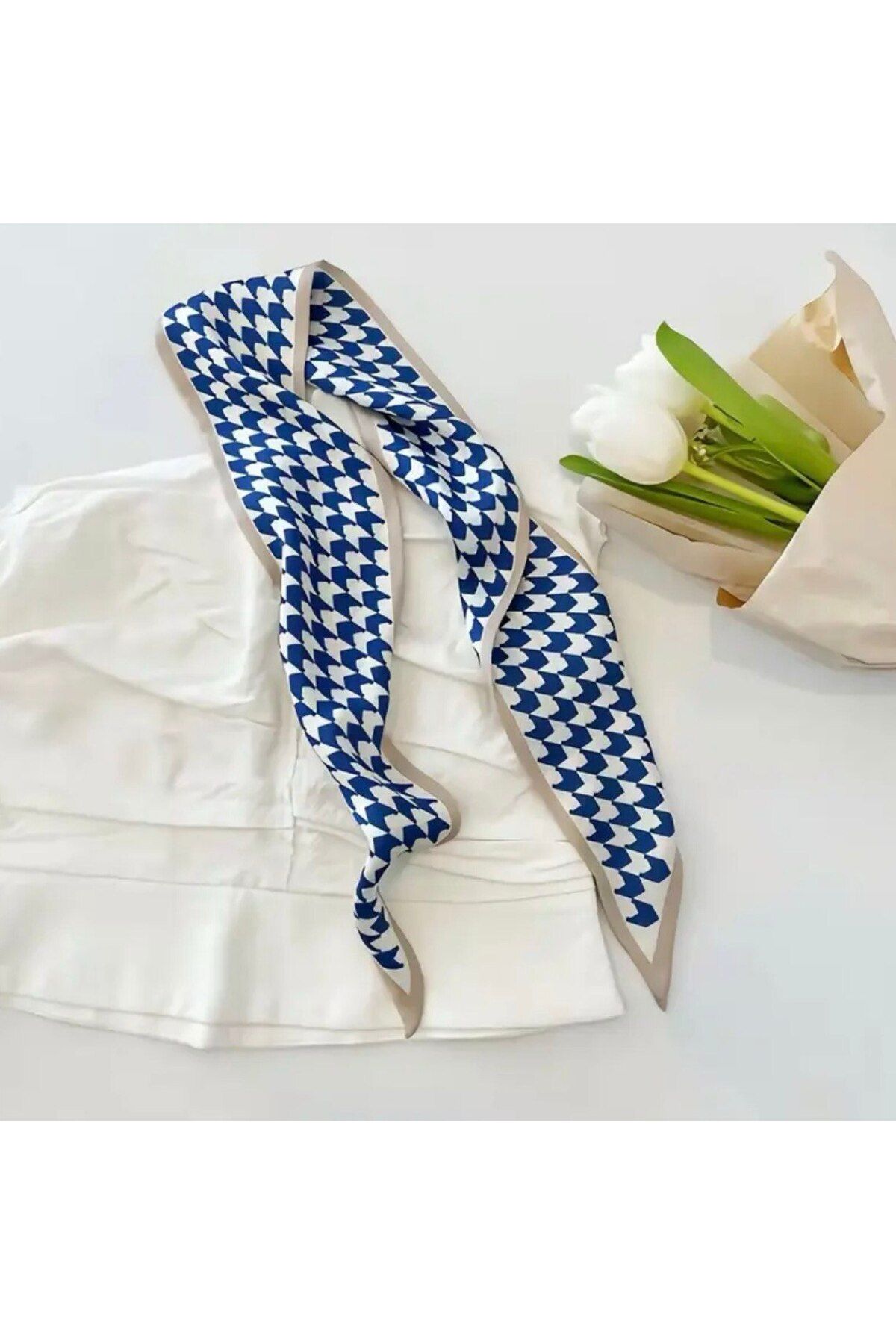 Store Kadın kareli fular mavi bandana kadın saç bağı aksesuar