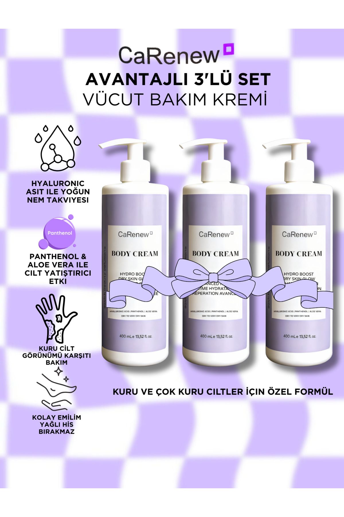 CaRenew 3'lü Vücut Bakım Kremi Seti – Kuru ve Çok Kuru Ciltler İçin Yoğun Nemlendirici