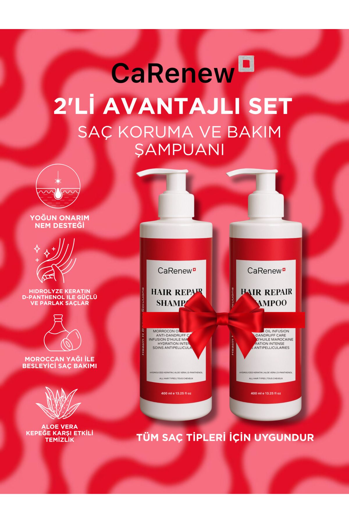 CaRenew 2’li Avantajlı Şampuan Seti Moroccan Yağı, Keratin ve Aloe Vera İçerikli Saç Onarıcı Şampuan Seti