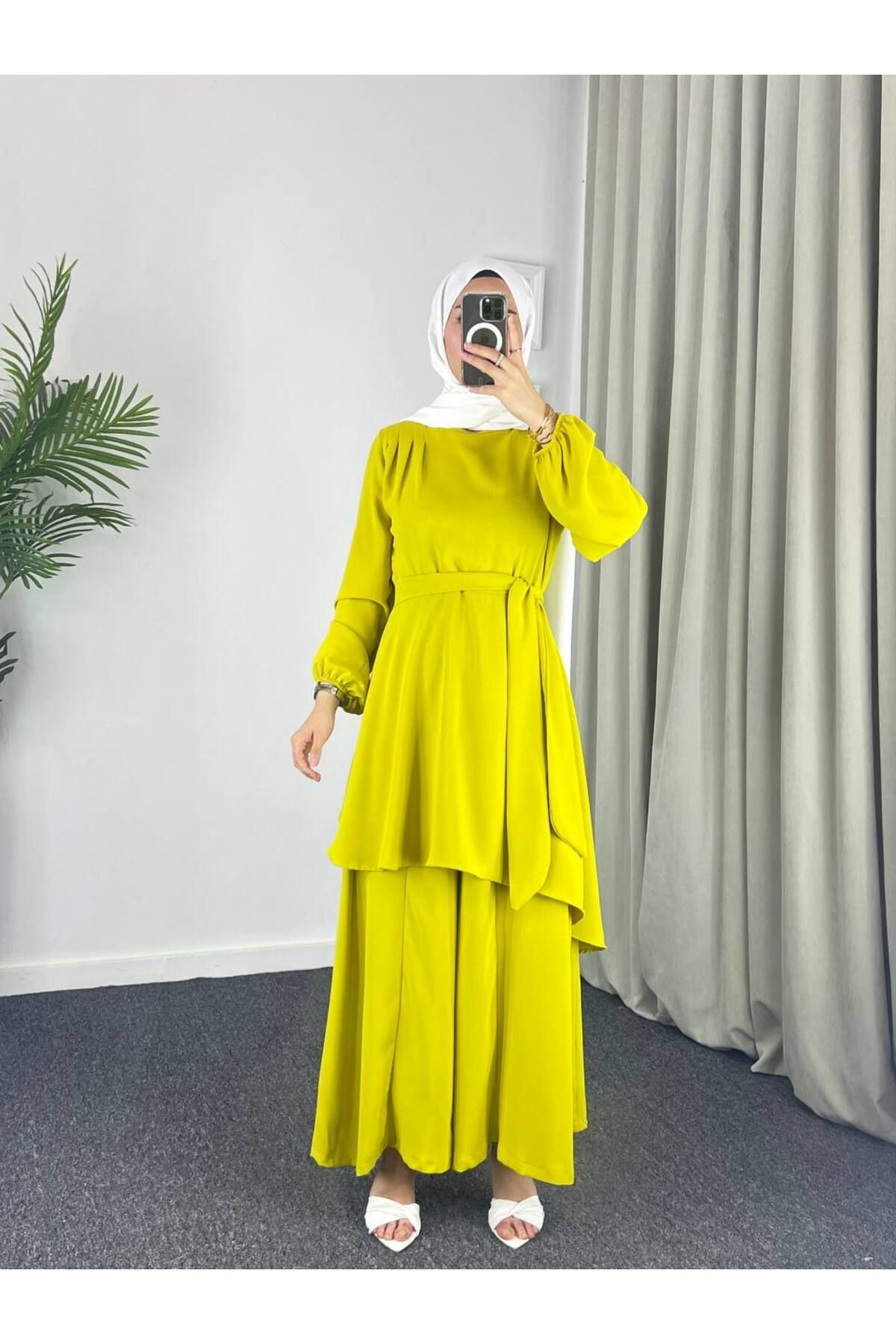 Esre Store 4523 - Bol Paça Pantolon - Tunik Takım Yeşil