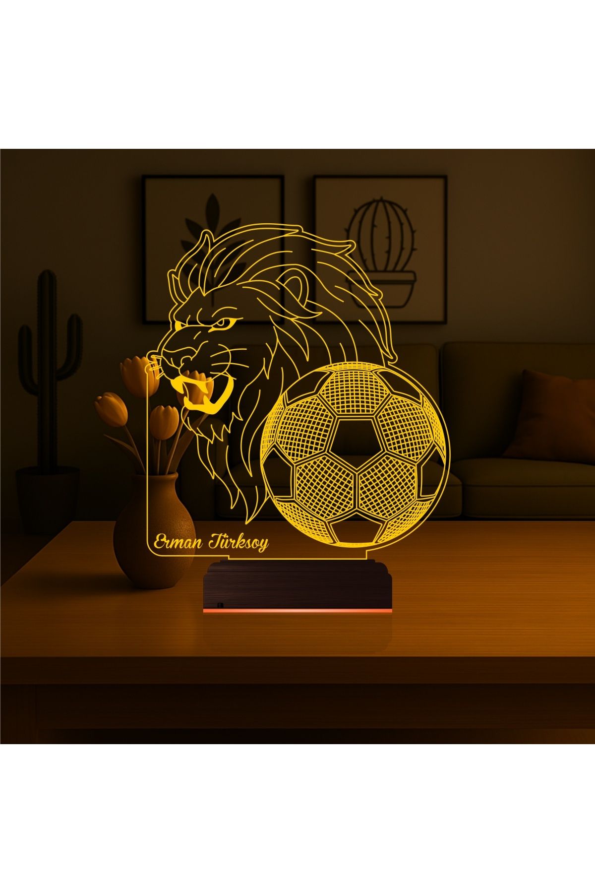 Kirppi 3d Lamba Aslan Futbol Topu Taraftar Hediye Cimbom Kişiye Özel Masa Gece Lambası KRPP3DK366