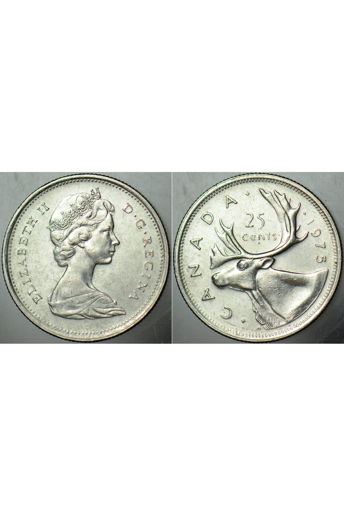 Banknoting KANADA 25 CENT 1975 KRALİÇE II. ELİZABETH GENÇ BÜST. 23,8 mm ÇAPINDA.