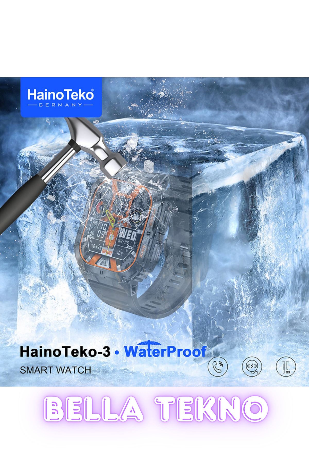 BellaThec Haino Teko-3 Suya Dayanıklı Erkek Akıllı Saat 3 Kordon + AMOLED Ekran