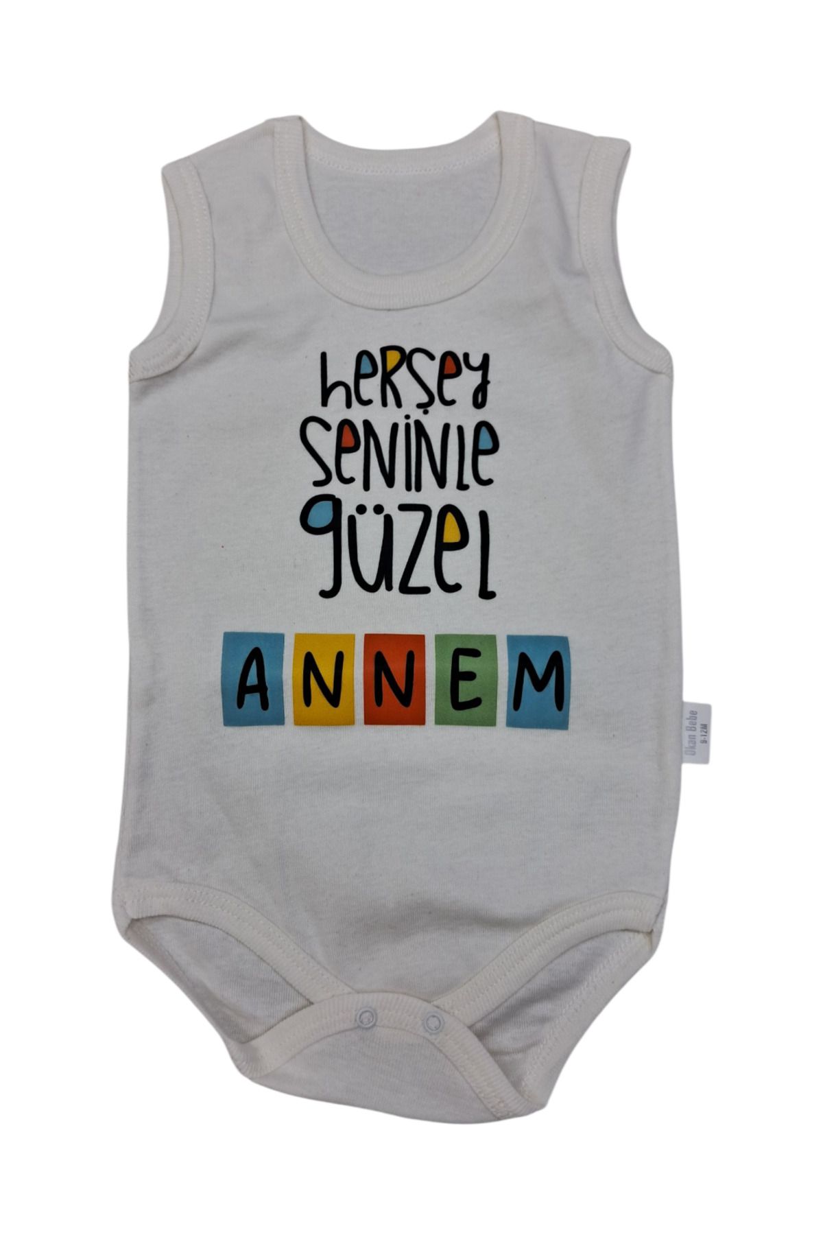 Avşar Baby Herşey Seninle Güzel Annem Baskılı Kısa Kol Çıtçıtlı Body Aylık
