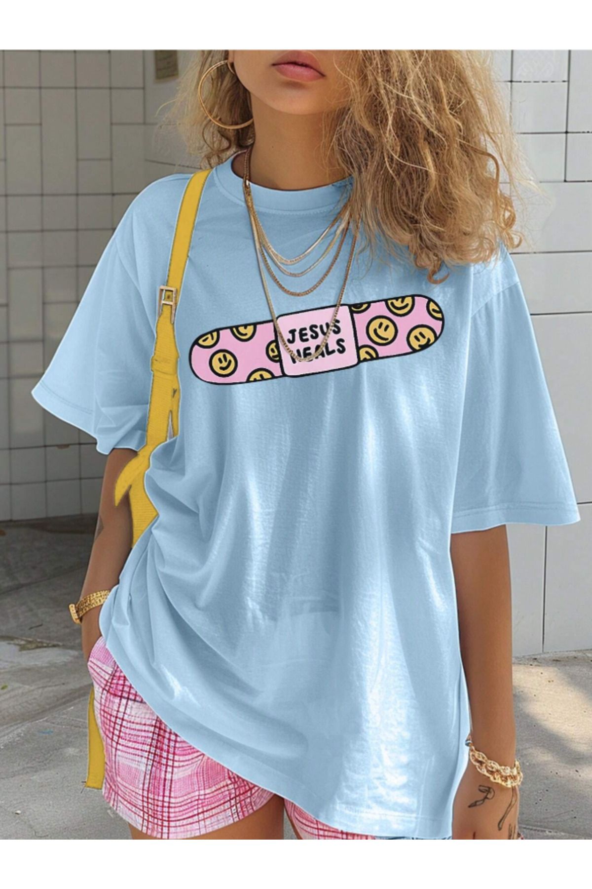 COHERENT Unisex Erkek/Kadın HEALS Özel Baskılı Oversize Pamuklu T-Shirt