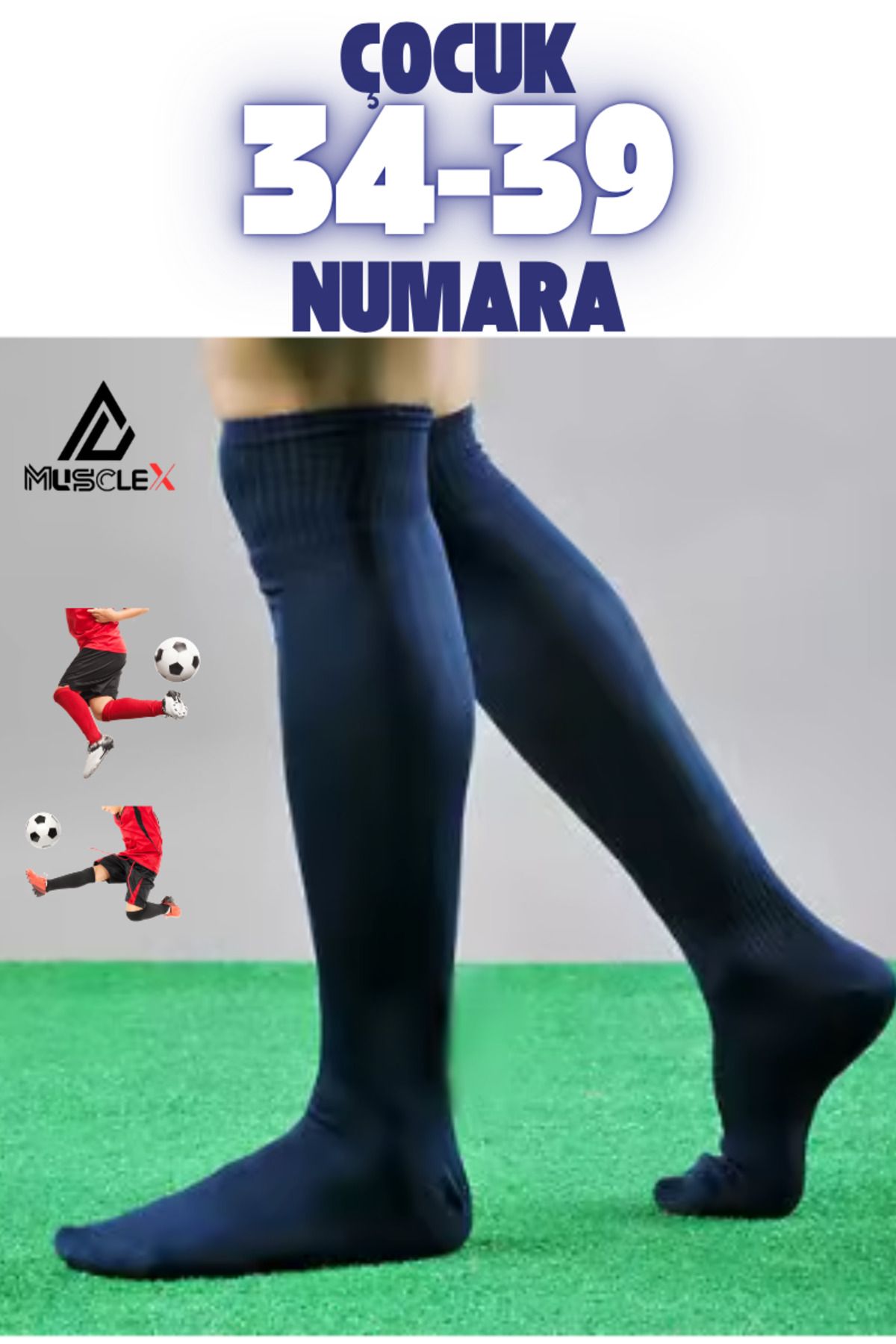Musclex Spor Tekstil Lacivert Çocuk Futbol Maç Çorabı 34-39 Futbol Tozluk Futbol Halı Saha Çorabı Konç Uzun Çorap