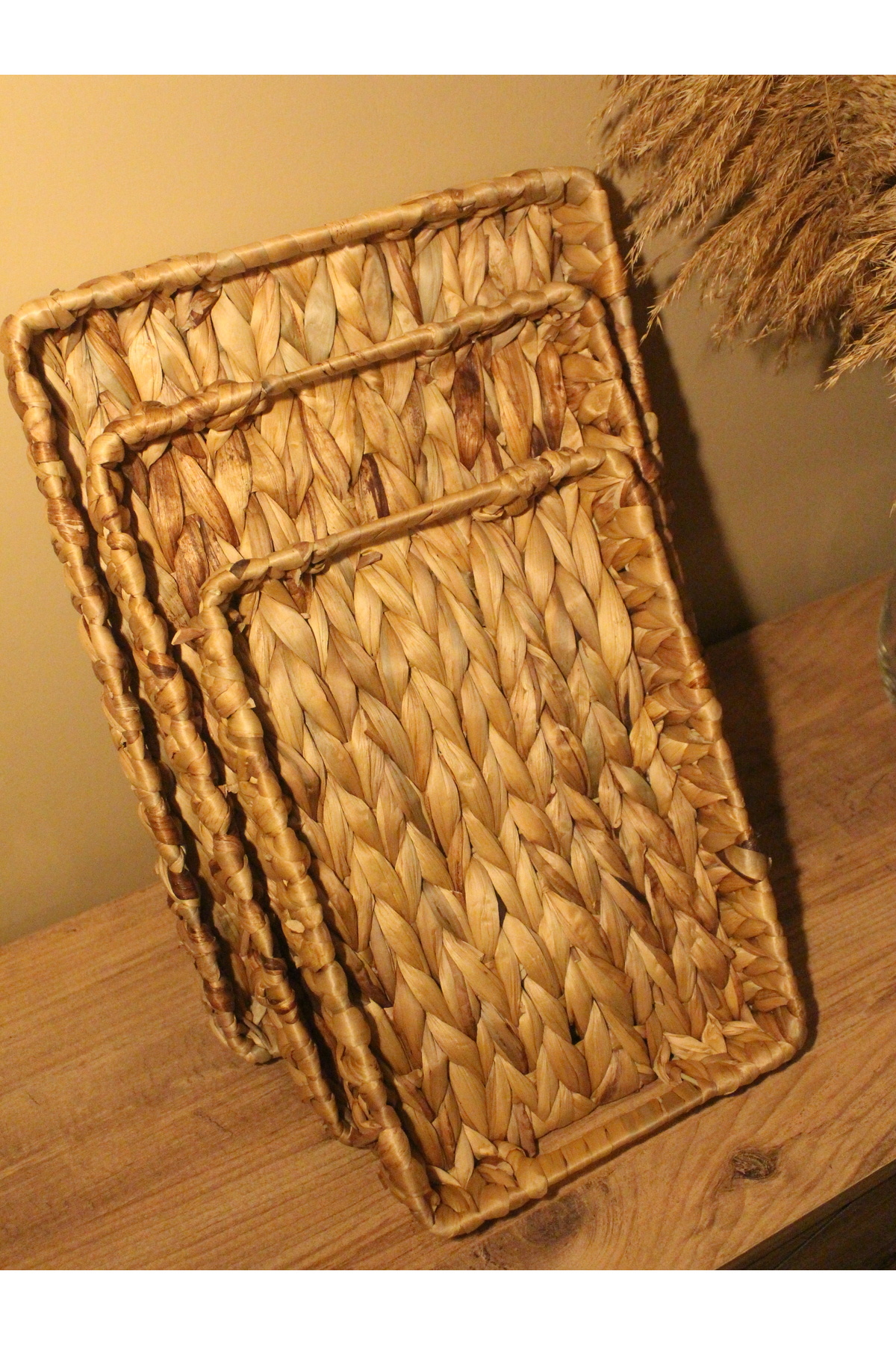 Paganca-3-Piece Wicker Water Hyacinth Rectangular Tray 4