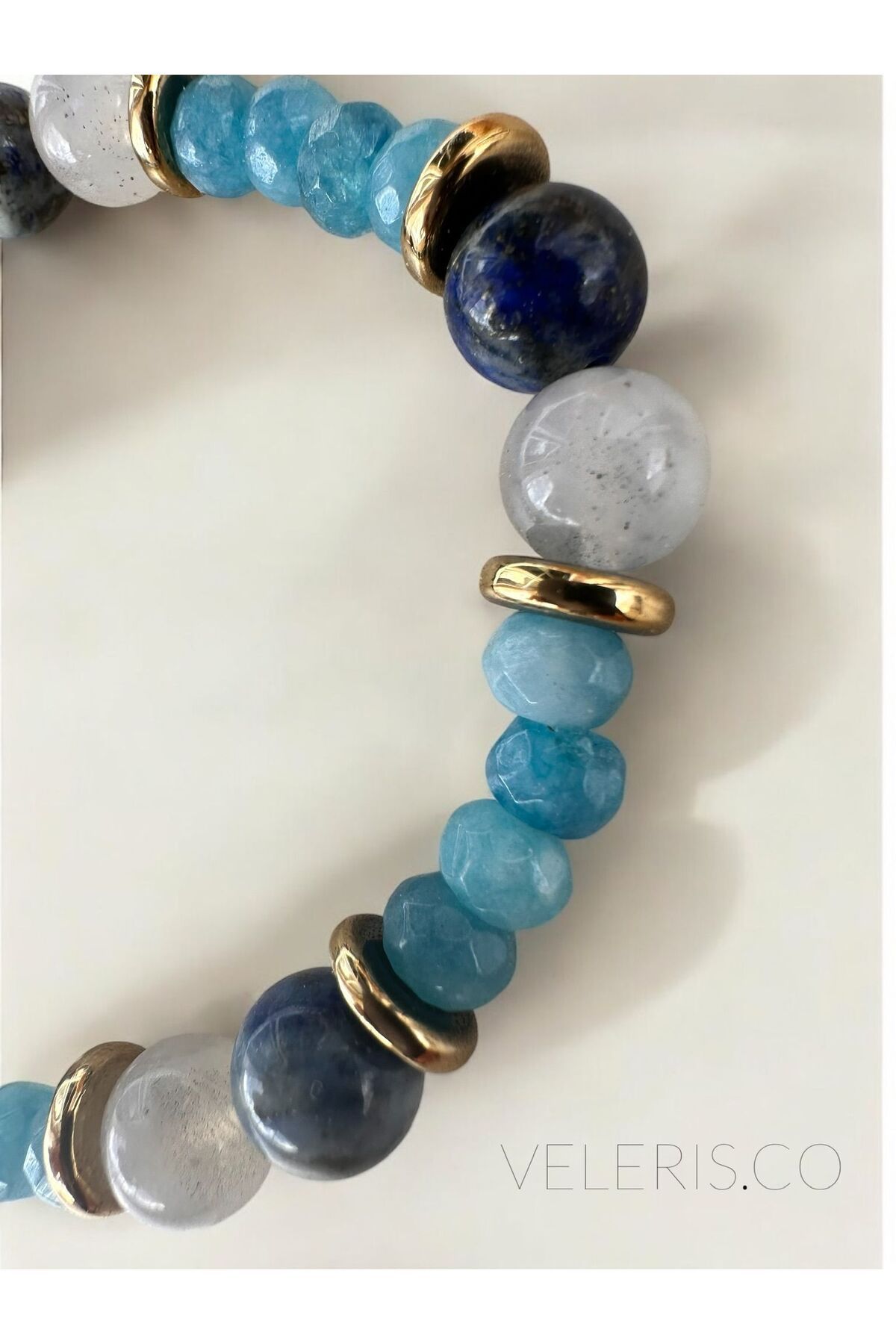 Doğaltaş Doğal Taş Bileklik Nazar, Dişil Enerji, Su Elementi Bilekliği Labradorit, Akuamarain, Lapis Lazuli