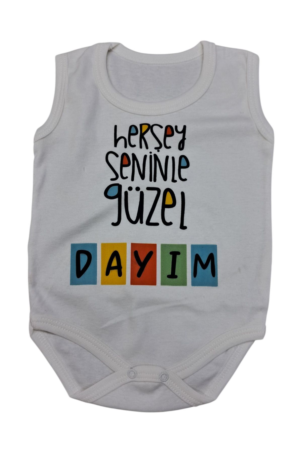 Avşar Baby Herşey Seninle Güzel Dayım Baskılı Kısa Kol Çıtçıtlı Body Aylık