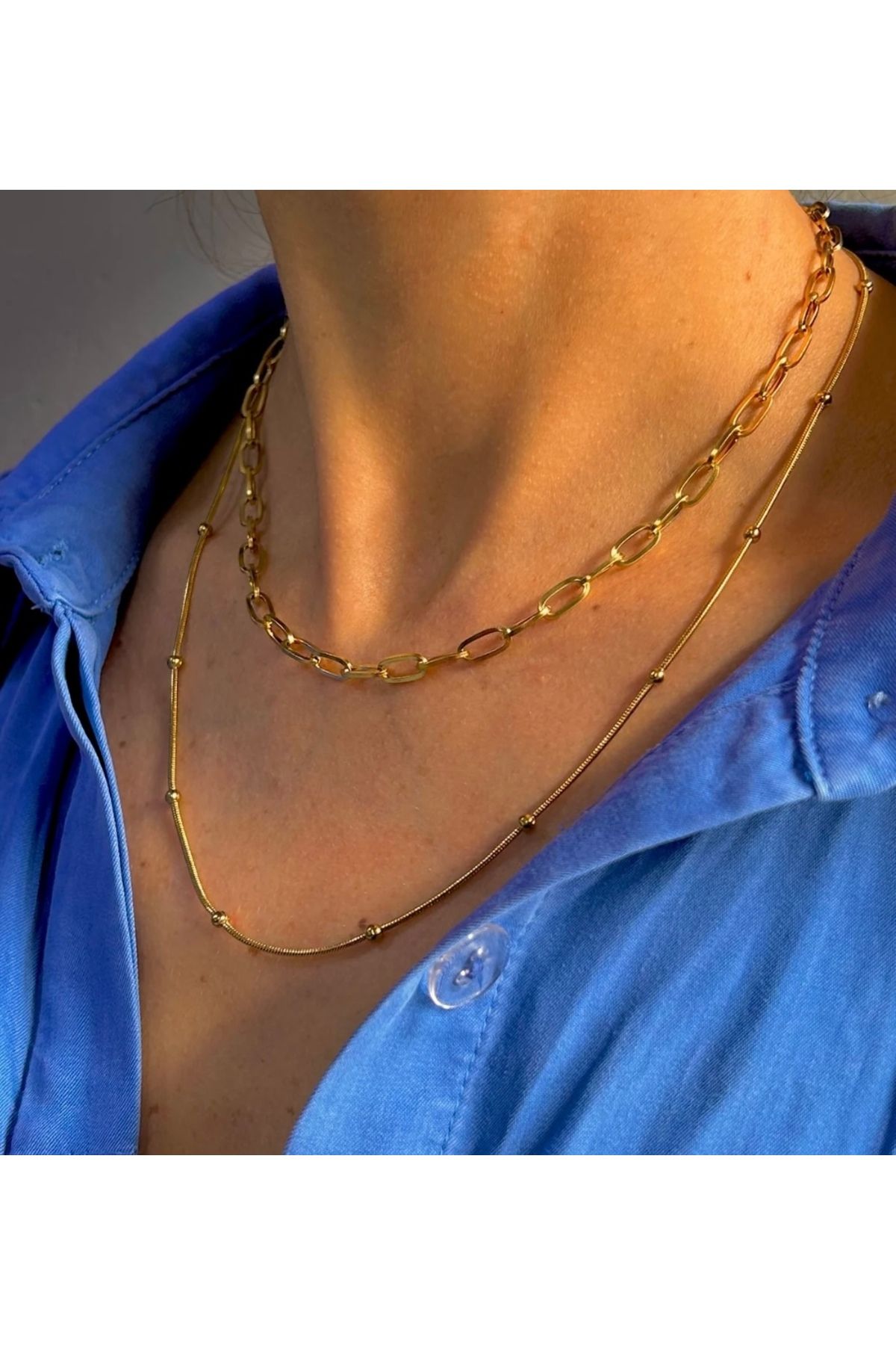 Sane Home Çelik Kolye Gold Kolye Kadın Kolye 2li Set Kolye