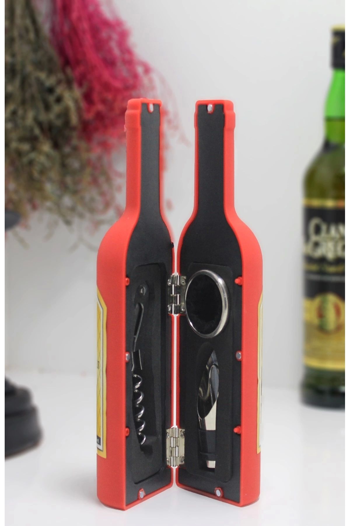 Generic Şişe Tirbuşon Seti Küçük Boy Kırmızı