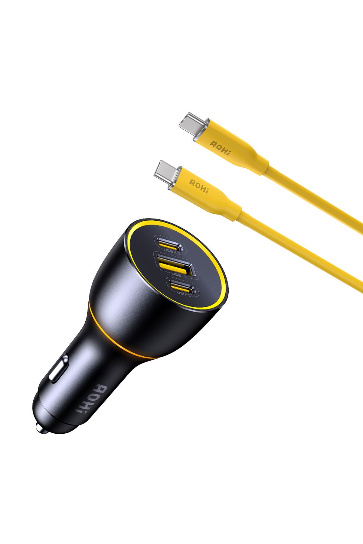 Aohi Araç İçi 3 Portlu 170W Şarj Cihazı, 140W 1m PD 3.1 480Mbps Süper Hızlı Şarj/Data Kablosu Seti