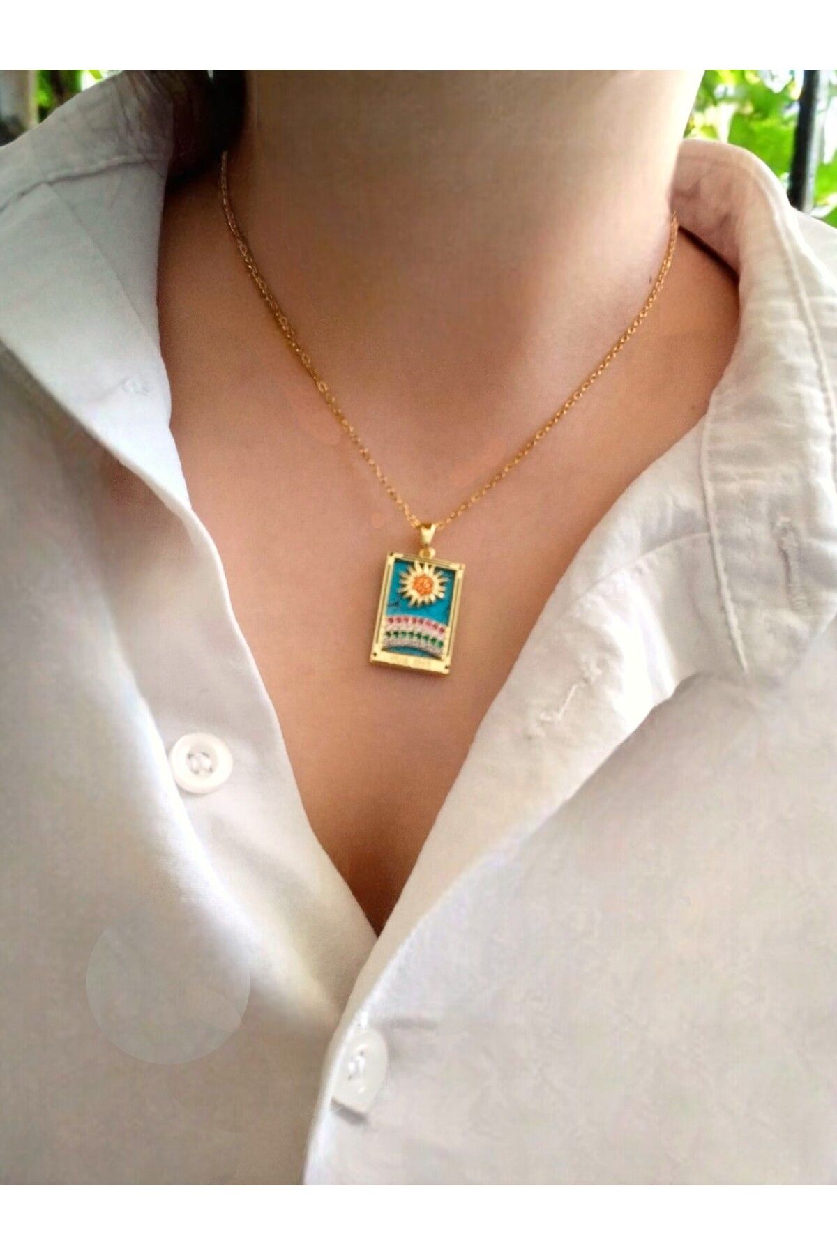 CLOVER JEWELRY Tarot Şans Kolyesi The Sun Yazan Kolye Çift Taraflı Kolye