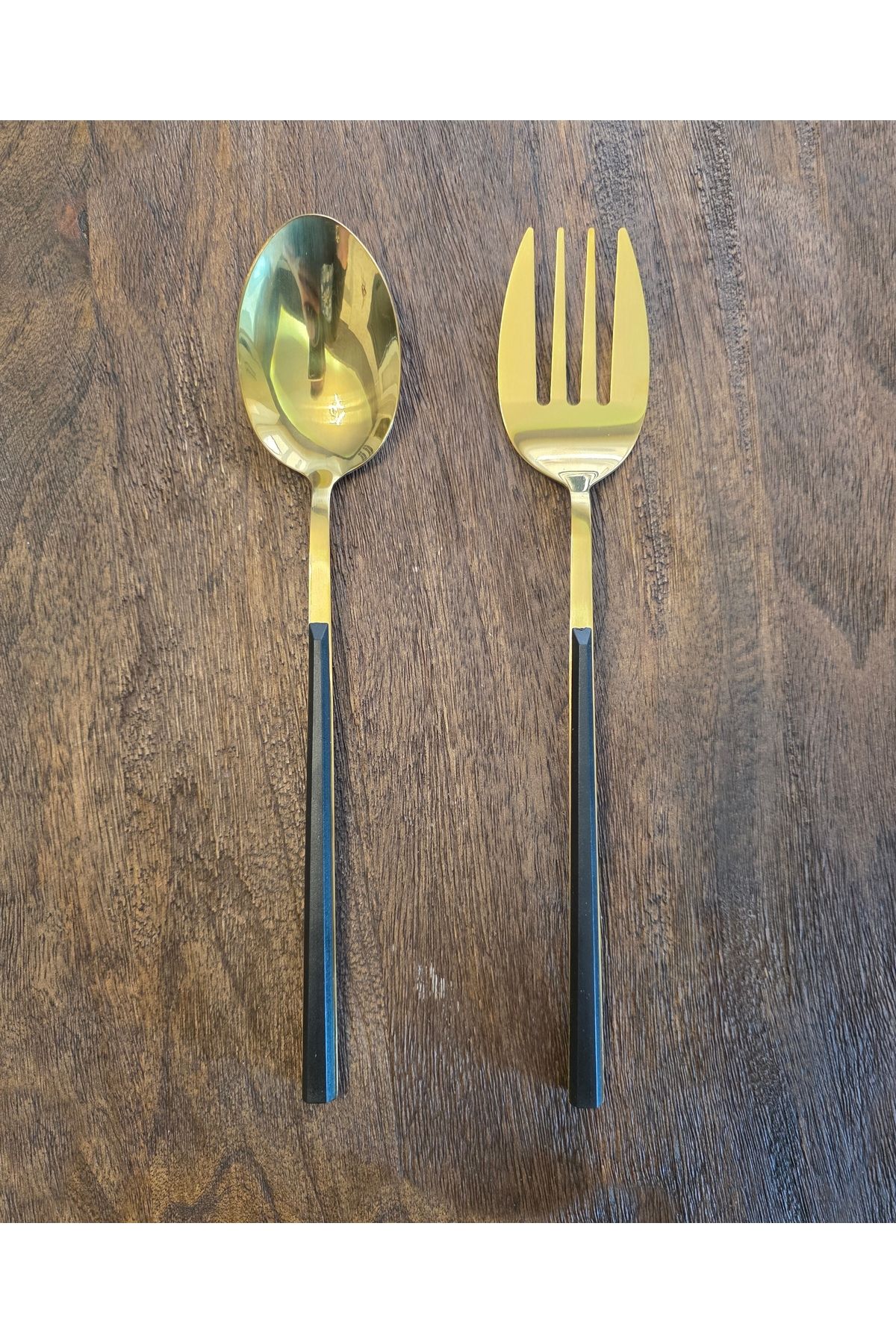 LOVYCO 2 li Gold Metal Salata Servis Kaşıkları 27 cm