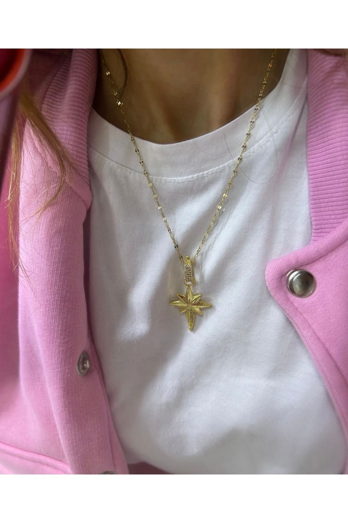 Sane Home Çelik Kolye Gold Kolye Yıldız Charm Kolye