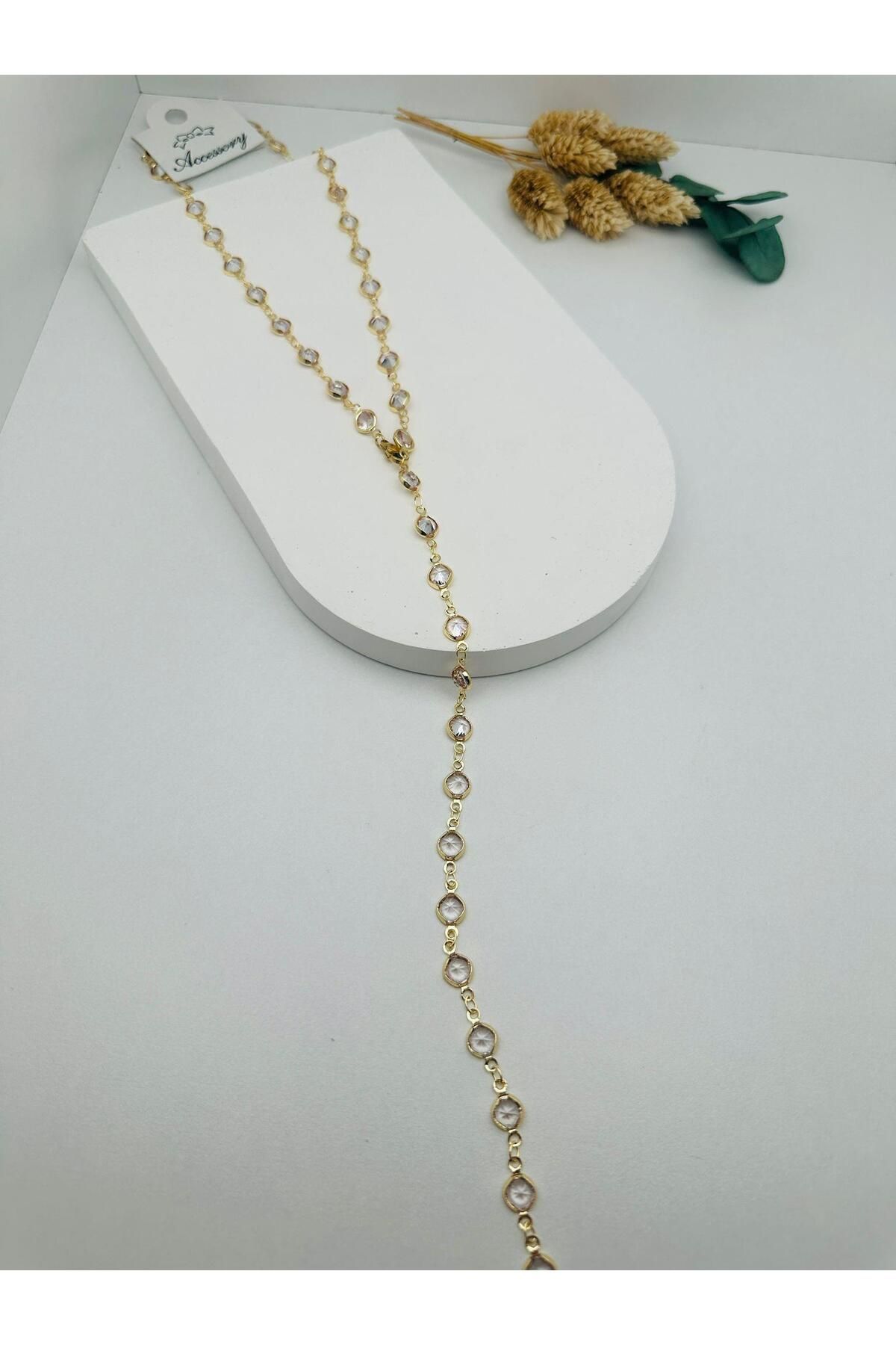 Pİ GLOBAL 60 Cm Taşlı Tasarım Bijuteri Y Kolye (GOLD) 010701