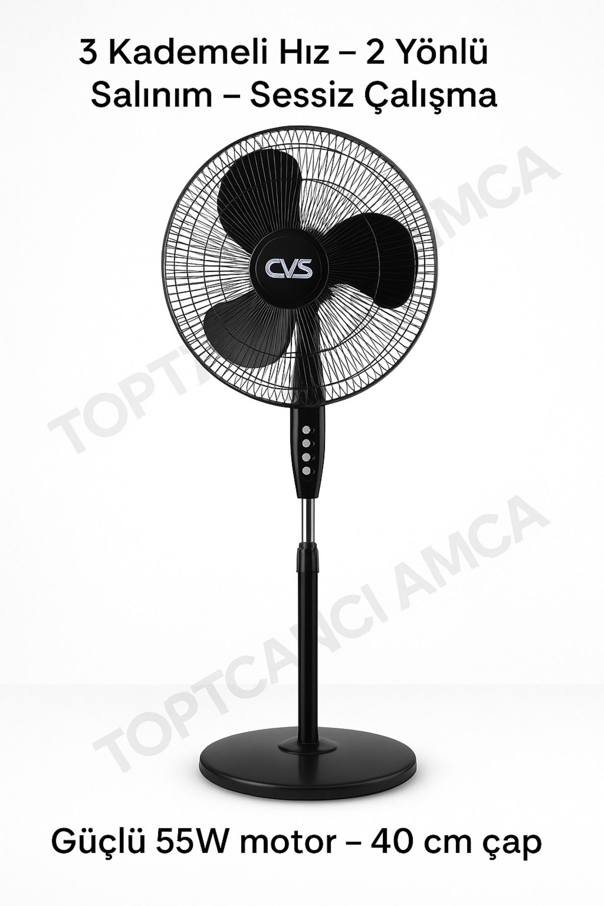 Toptancı Amca CVS Dn 91002 Siyah Zaman Ayarlı Vantilatör 3 Pervane 16 inch 40 cm çap